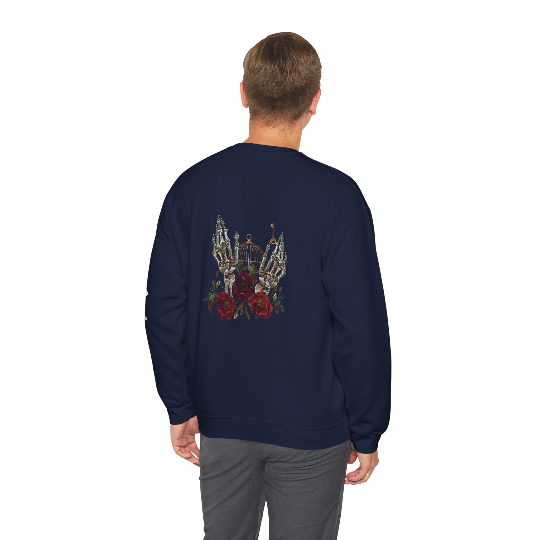 Edgy Floral Skeleton Crewneck Sweatshirt - Unisex Hoodie, Vintage Style Pullover, Boho Apparel, Alternative Fashion, Gift for Her