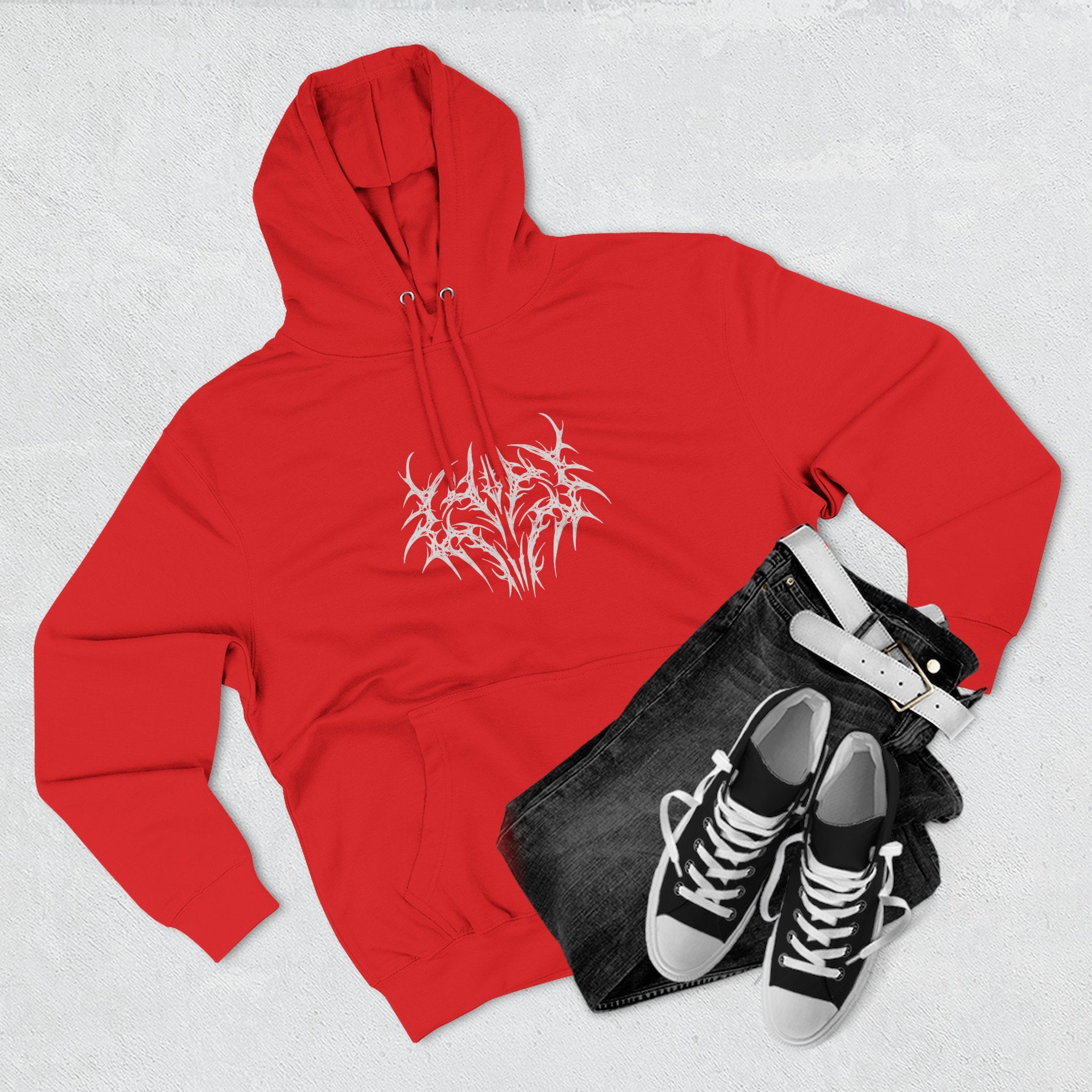 Gothic Three-Panel Fleece Hoodie, Cozy Sweatshirt, Alternative Wear, Cool Casual Style
