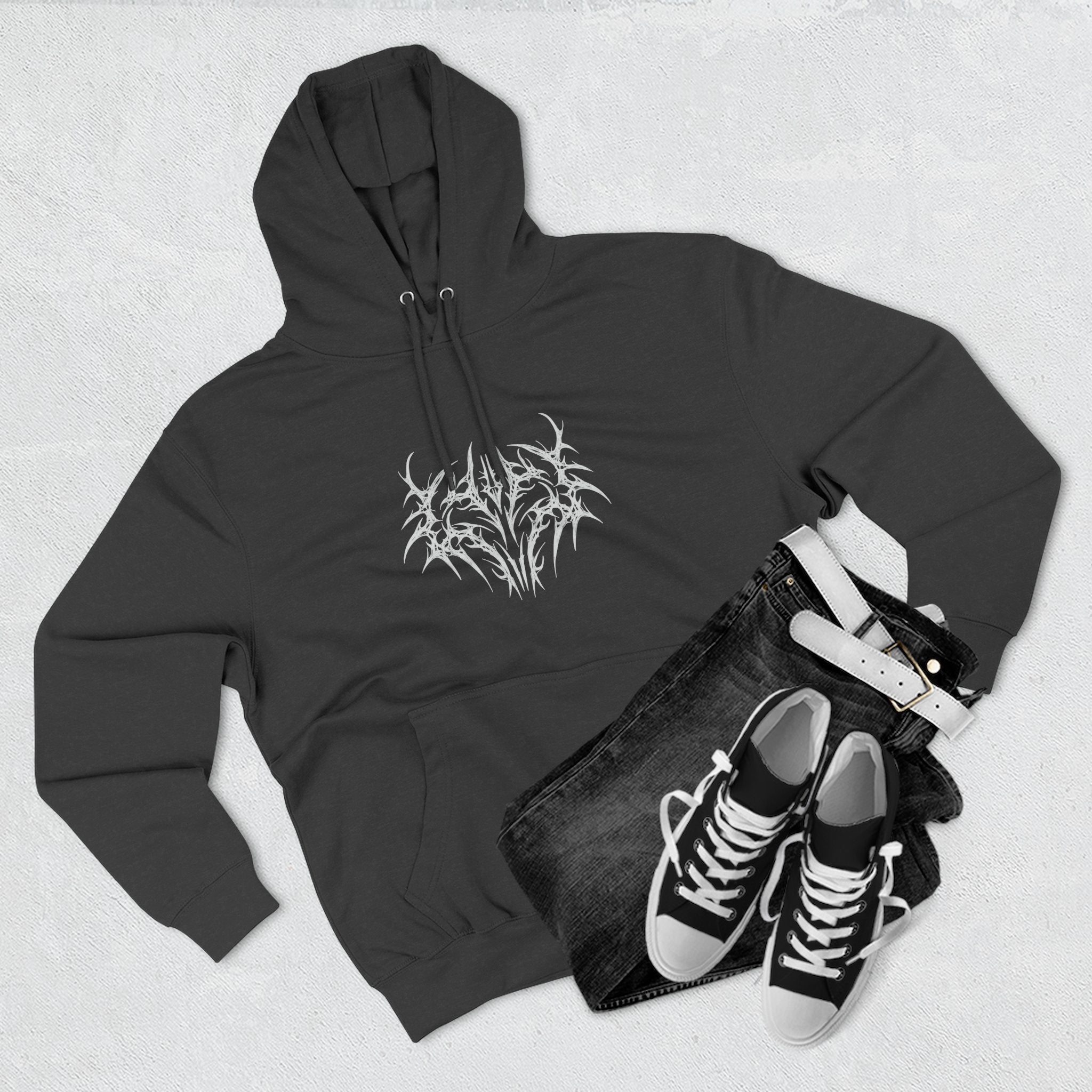 Gothic Three-Panel Fleece Hoodie, Cozy Sweatshirt, Alternative Wear, Cool Casual Style
