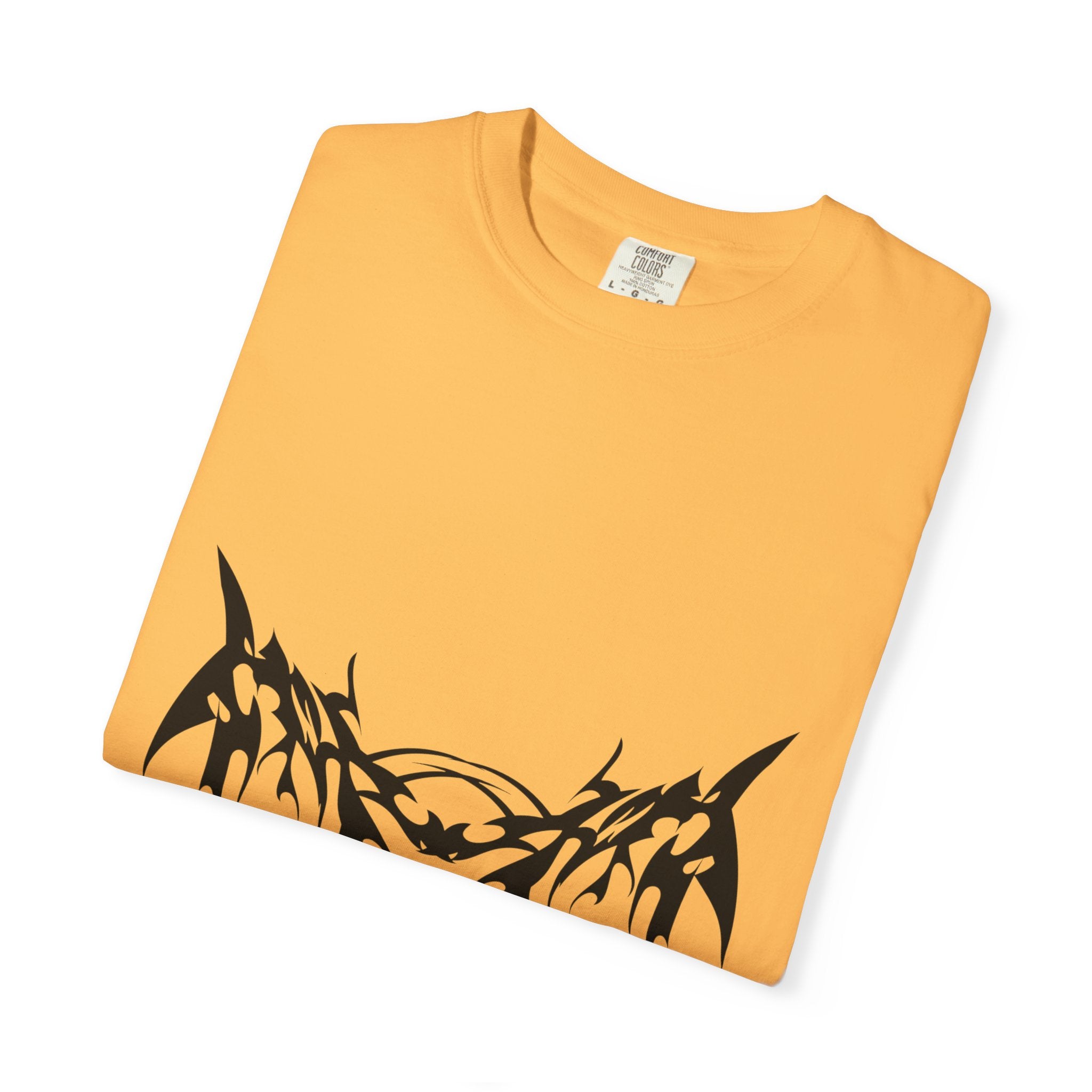Unisex Garment-Dyed Graphic T-Shirt with Bold Gothic Tribal Design | Casual Wear, Streetwear, Men’s Fashion, Gift for Him, Music Festival T-shirt