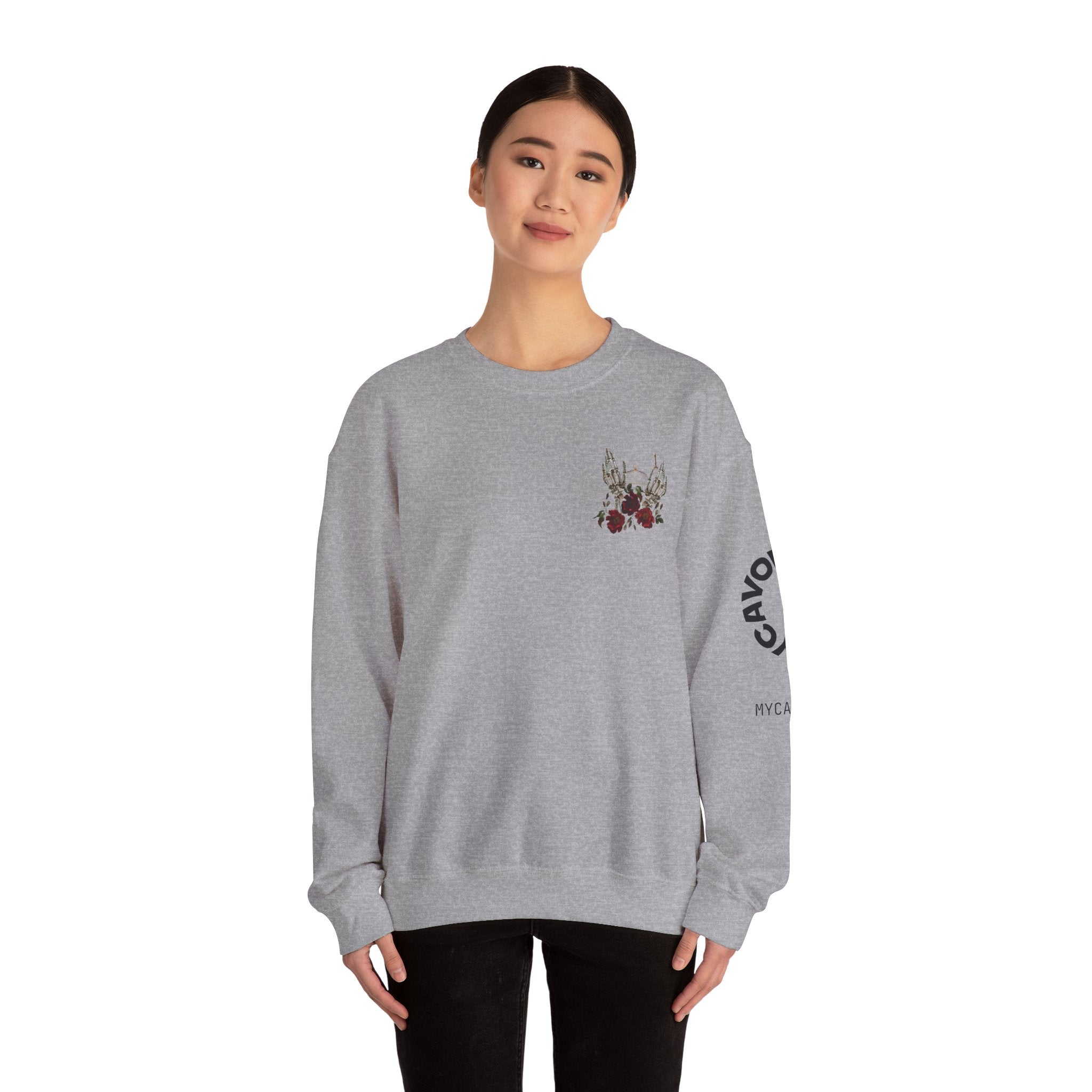 Edgy Floral Skeleton Crewneck Sweatshirt - Unisex Hoodie, Vintage Style Pullover, Boho Apparel, Alternative Fashion, Gift for Her