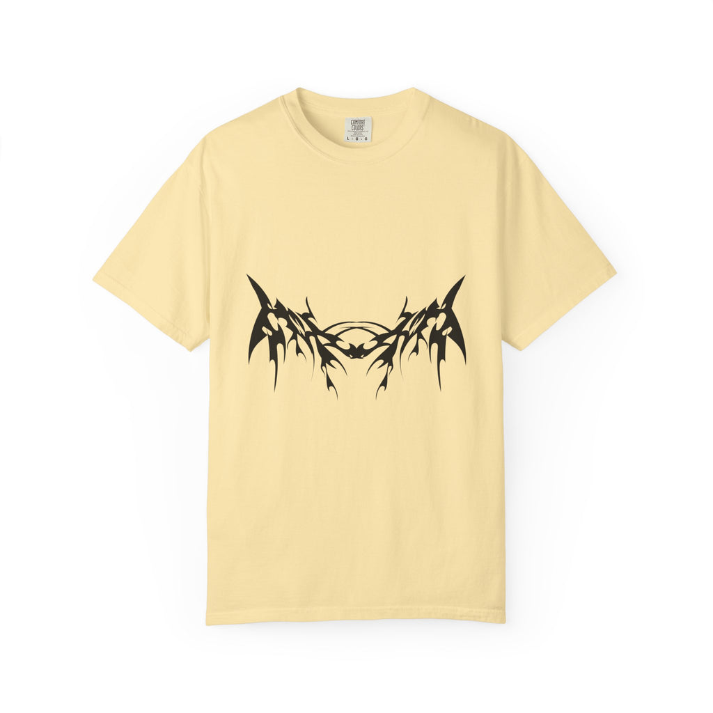 Unisex Garment-Dyed Graphic T-Shirt with Bold Gothic Tribal Design | Casual Wear, Streetwear, Men’s Fashion, Gift for Him, Music Festival T-shirt