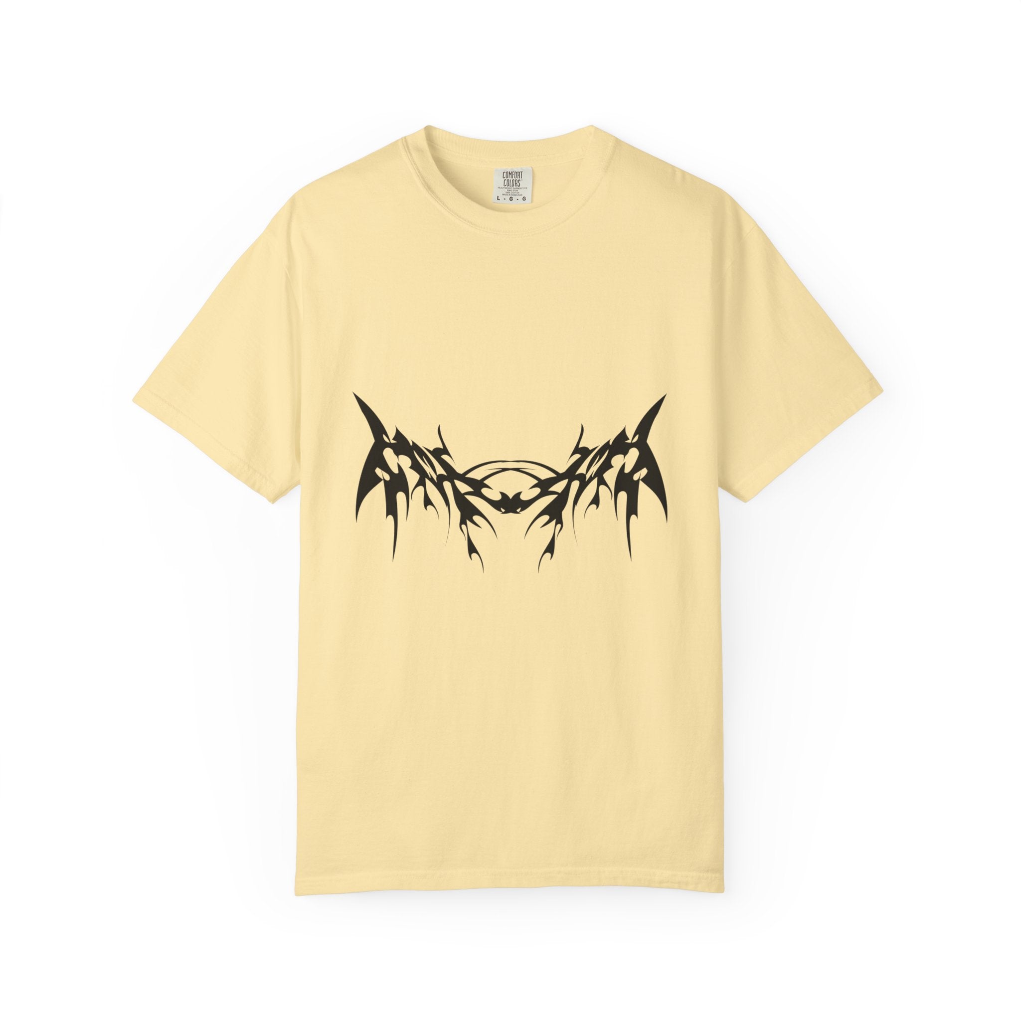 Unisex Garment-Dyed Graphic T-Shirt with Bold Gothic Tribal Design | Casual Wear, Streetwear, Men’s Fashion, Gift for Him, Music Festival T-shirt
