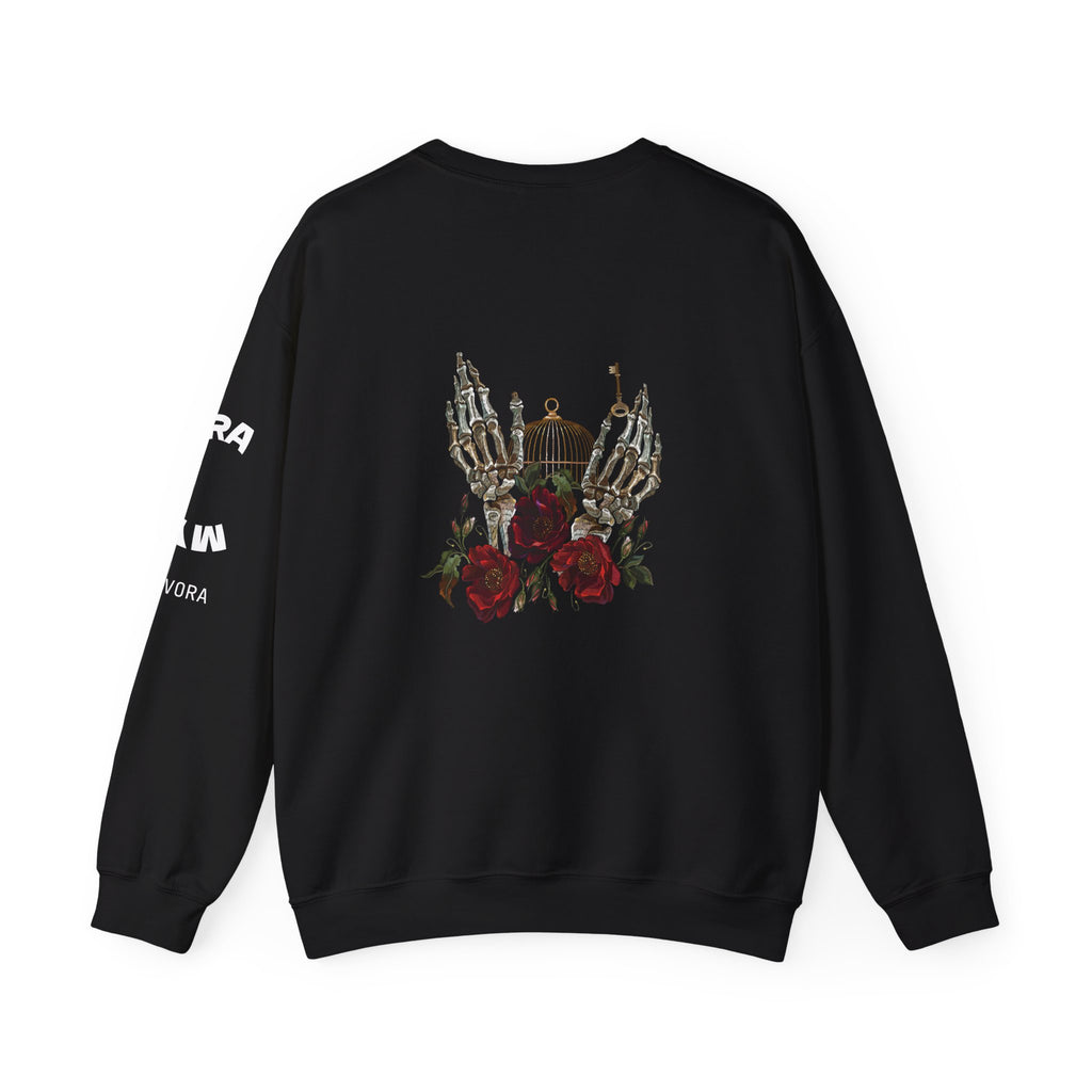 Edgy Floral Skeleton Crewneck Sweatshirt - Unisex Hoodie, Vintage Style Pullover, Boho Apparel, Alternative Fashion, Gift for Her