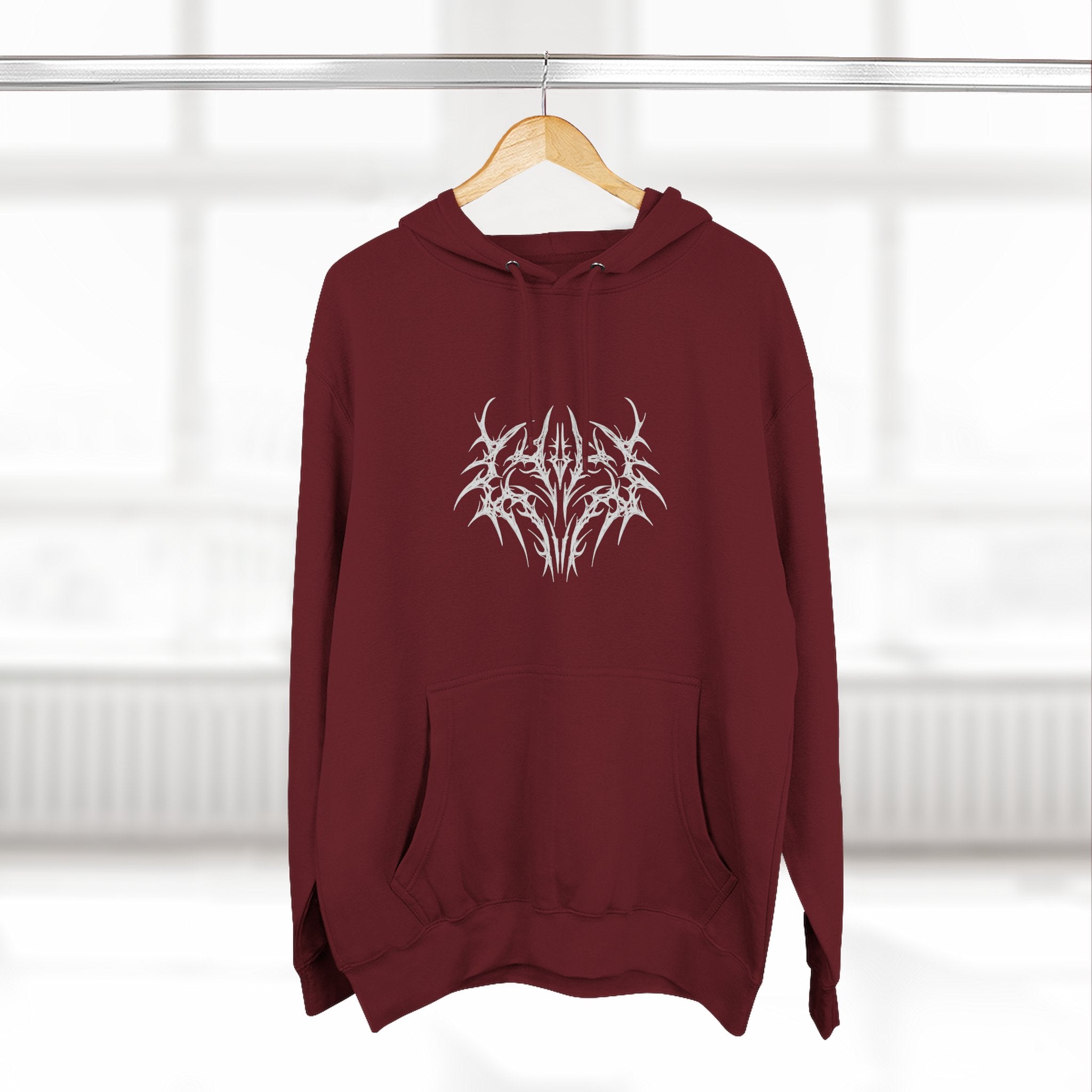 Gothic Three-Panel Fleece Hoodie, Cozy Sweatshirt, Alternative Wear, Cool Casual Style