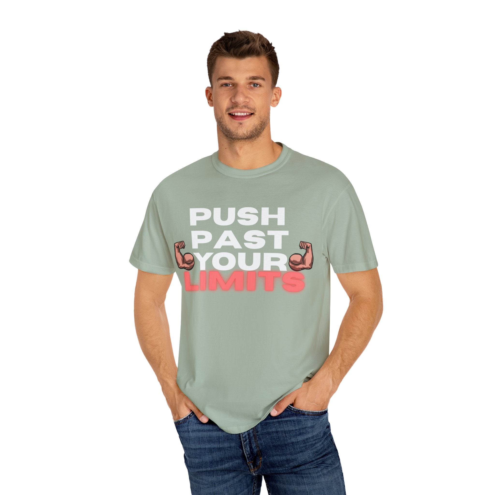 Unisex Motivational T-Shirt - "Push Past Your Limits" - Fitness Apparel, Workout Tee, Gym Wear, Gift for Him/Her, Inspirational Gift