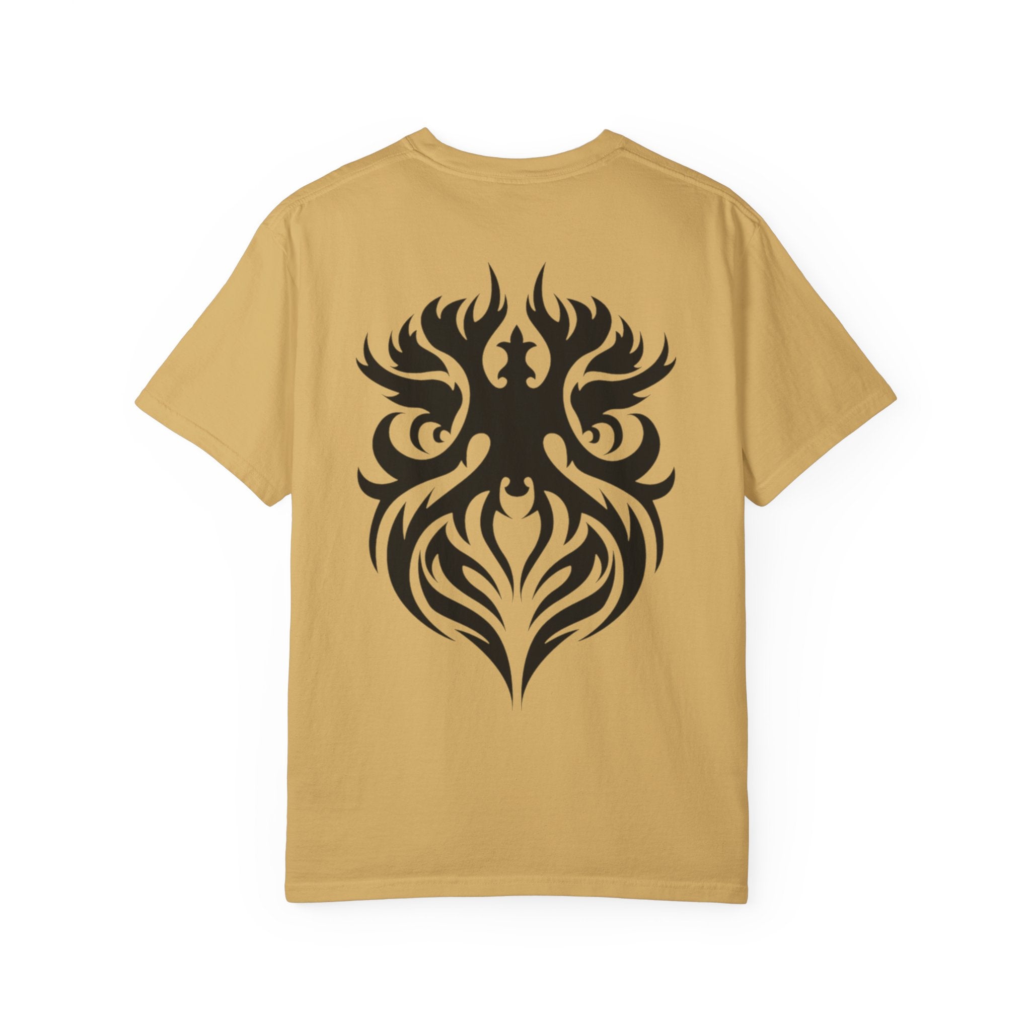 Unisex Garment-Dyed Graphic T-Shirt with Bold Gothic Tribal Design | Casual Wear, Streetwear, Men’s Fashion, Gift for Him, Music Festival T-shirt