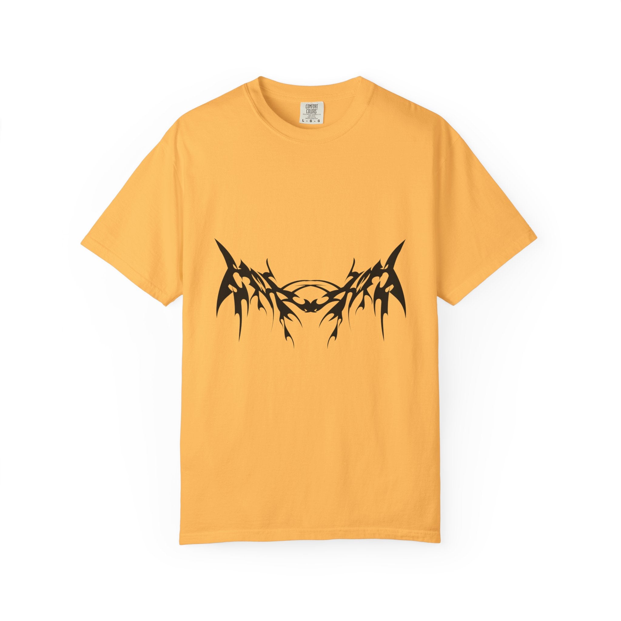 Unisex Garment-Dyed Graphic T-Shirt with Bold Gothic Tribal Design | Casual Wear, Streetwear, Men’s Fashion, Gift for Him, Music Festival T-shirt