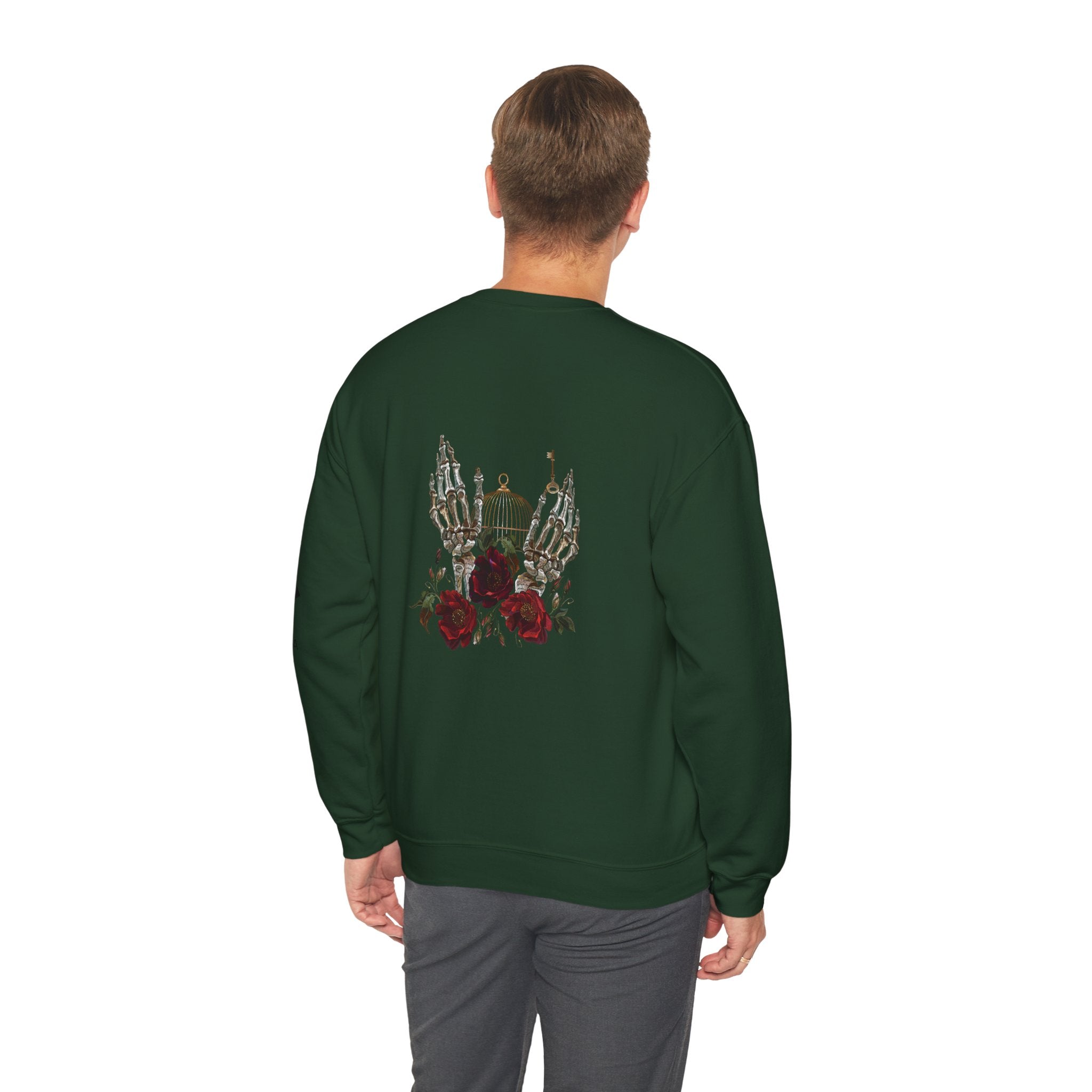 Edgy Floral Skeleton Crewneck Sweatshirt - Unisex Hoodie, Vintage Style Pullover, Boho Apparel, Alternative Fashion, Gift for Her