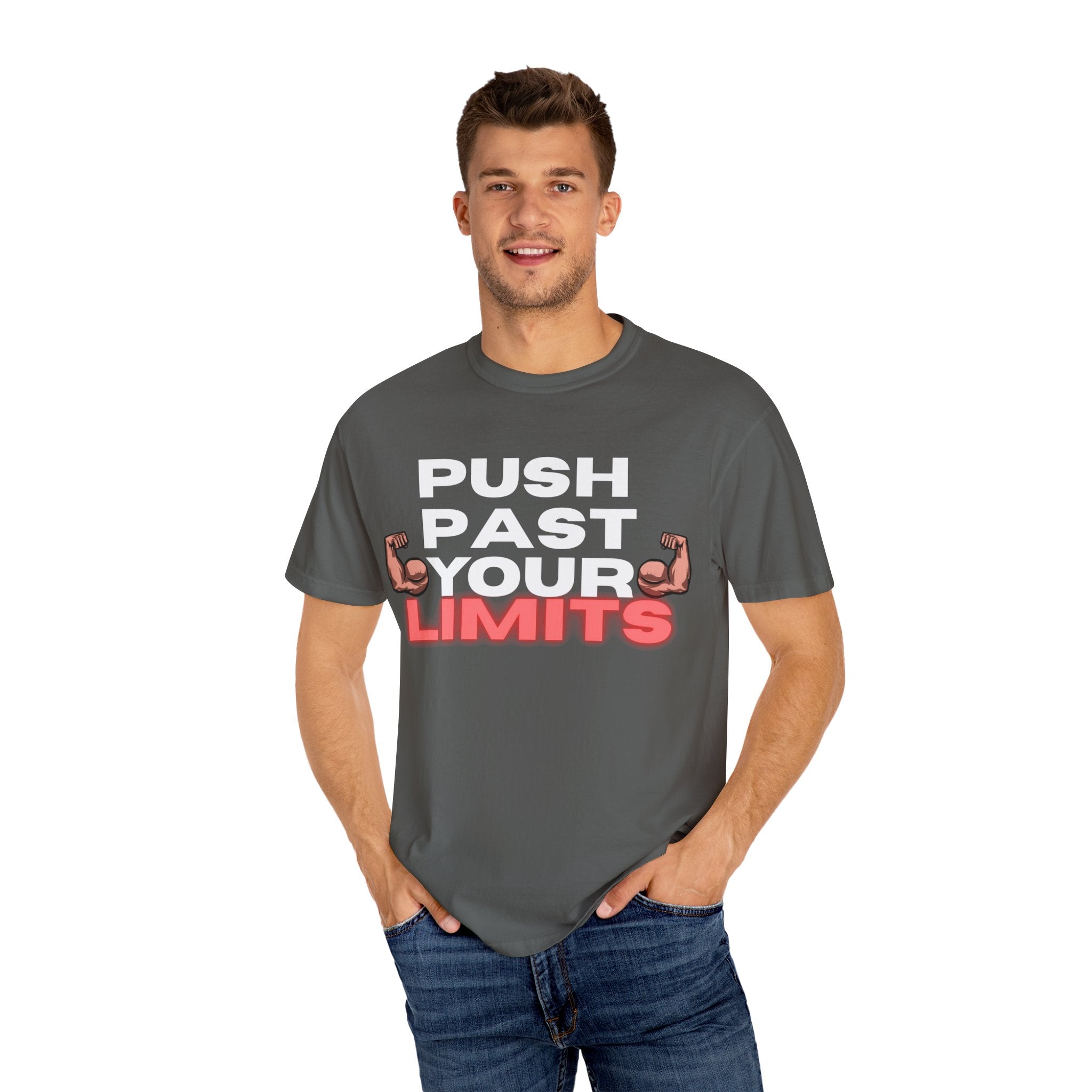 Unisex Motivational T-Shirt - "Push Past Your Limits" - Fitness Apparel, Workout Tee, Gym Wear, Gift for Him/Her, Inspirational Gift