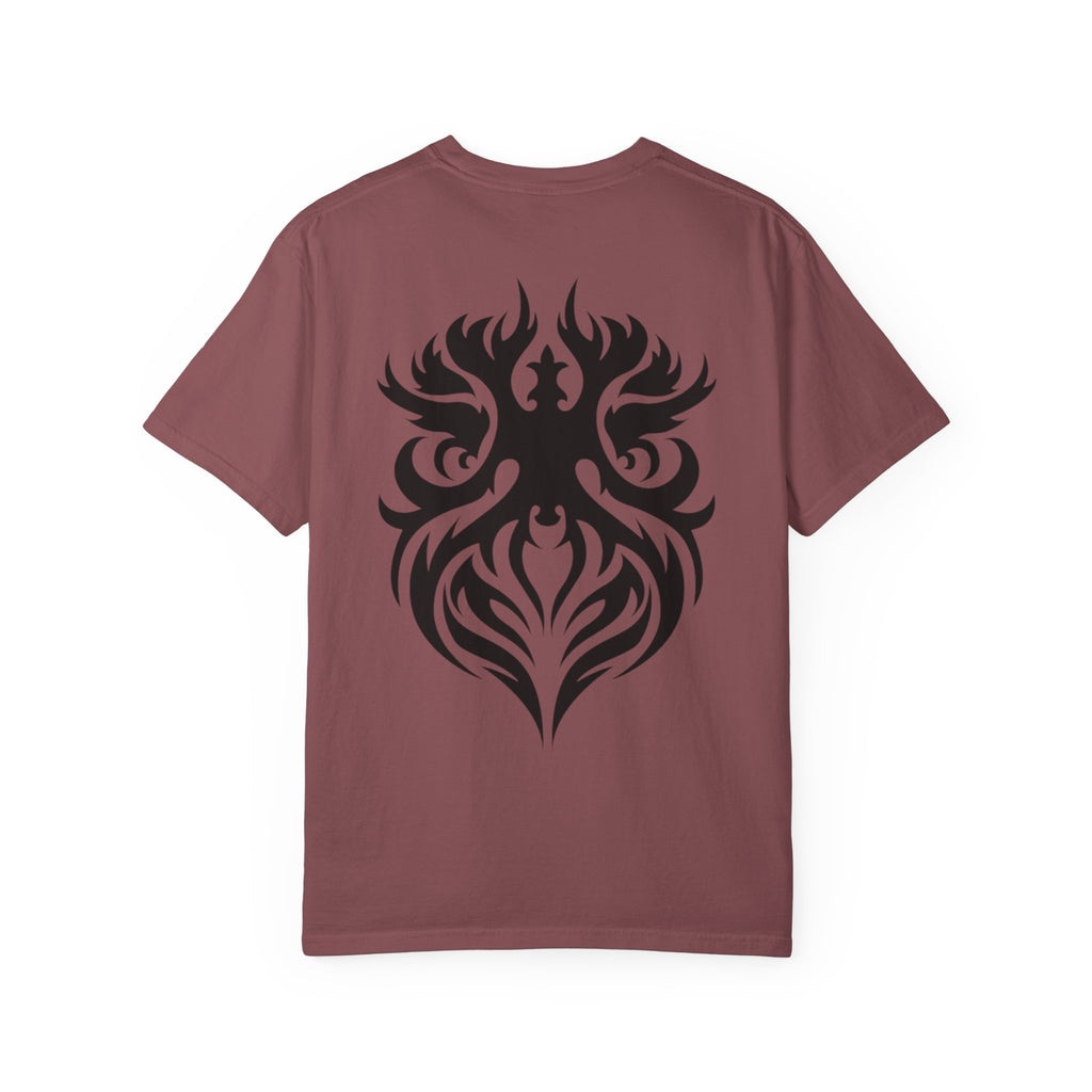 Unisex Garment-Dyed Graphic T-Shirt with Bold Gothic Tribal Design | Casual Wear, Streetwear, Men’s Fashion, Gift for Him, Music Festival T-shirt