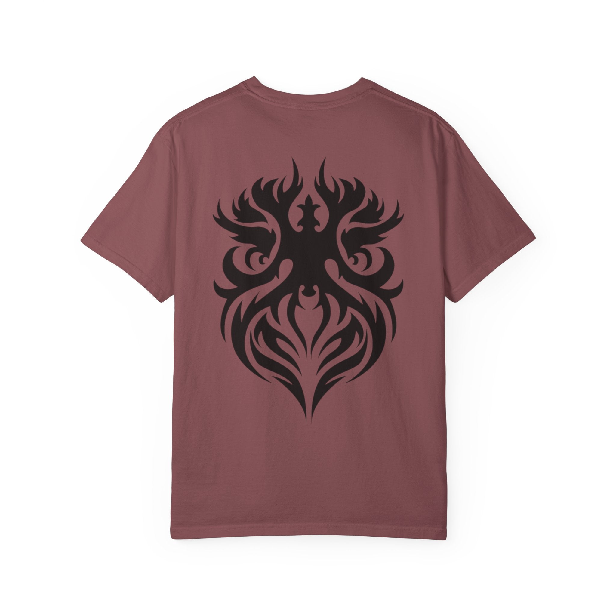Unisex Garment-Dyed Graphic T-Shirt with Bold Gothic Tribal Design | Casual Wear, Streetwear, Men’s Fashion, Gift for Him, Music Festival T-shirt