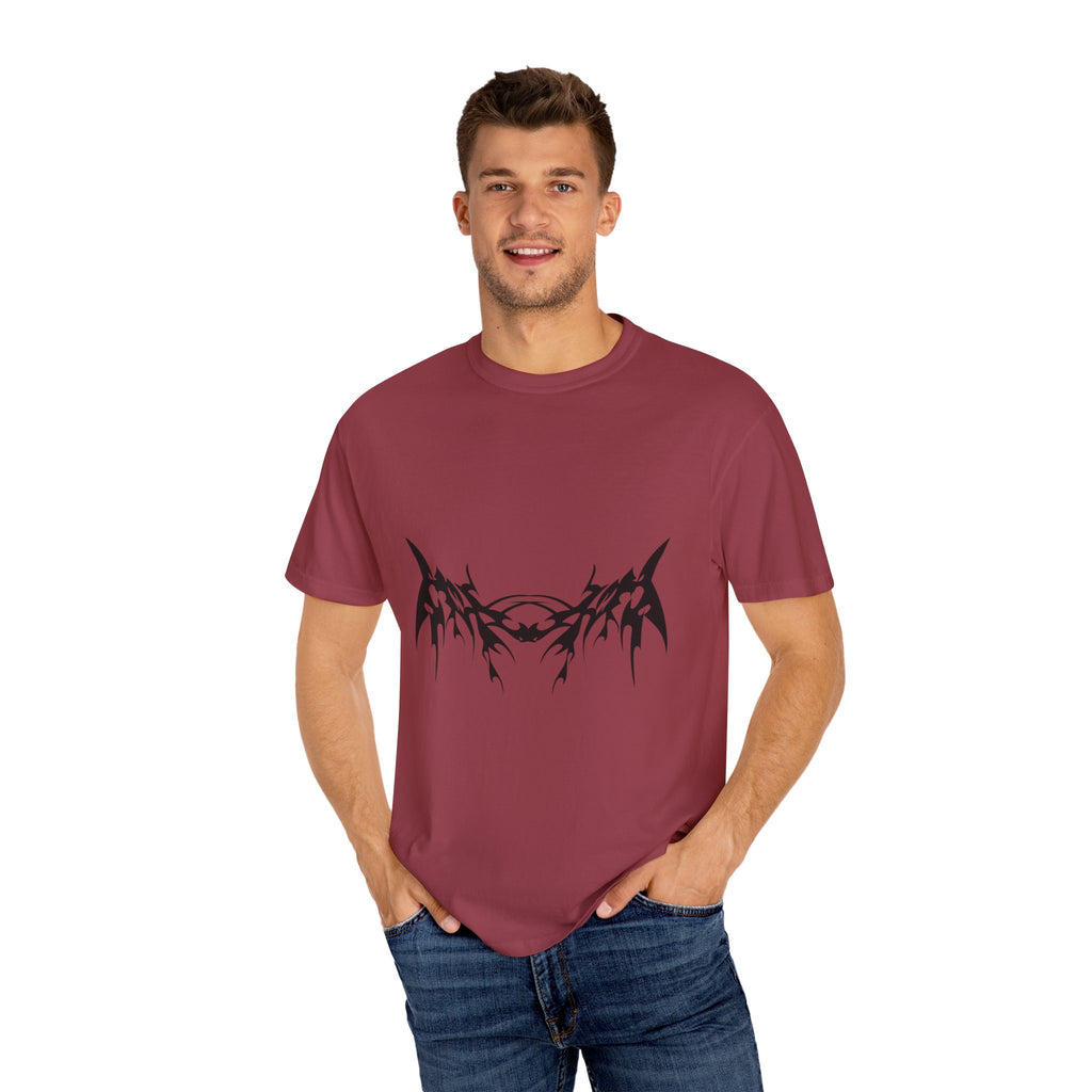 Unisex Garment-Dyed Graphic T-Shirt with Bold Gothic Tribal Design | Casual Wear, Streetwear, Men’s Fashion, Gift for Him, Music Festival T-shirt