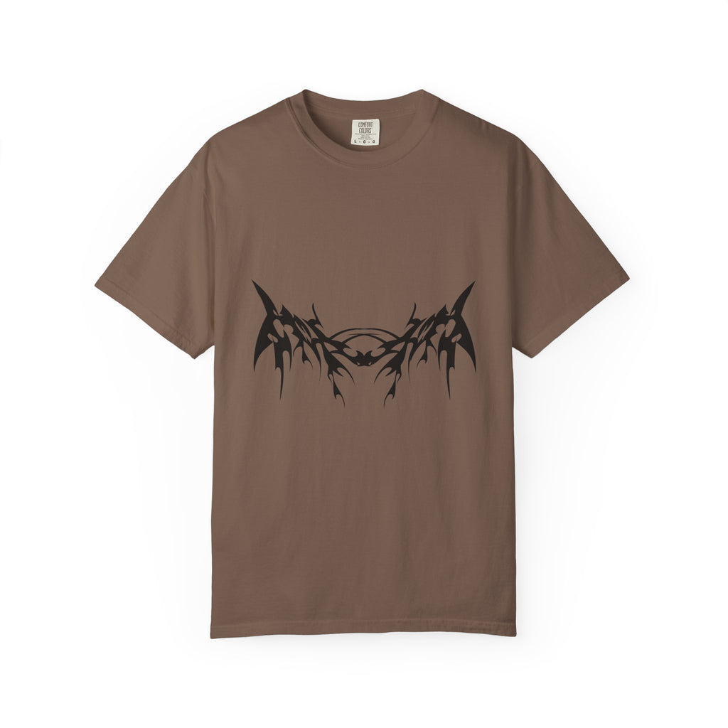 Unisex Garment-Dyed Graphic T-Shirt with Bold Gothic Tribal Design | Casual Wear, Streetwear, Men’s Fashion, Gift for Him, Music Festival T-shirt