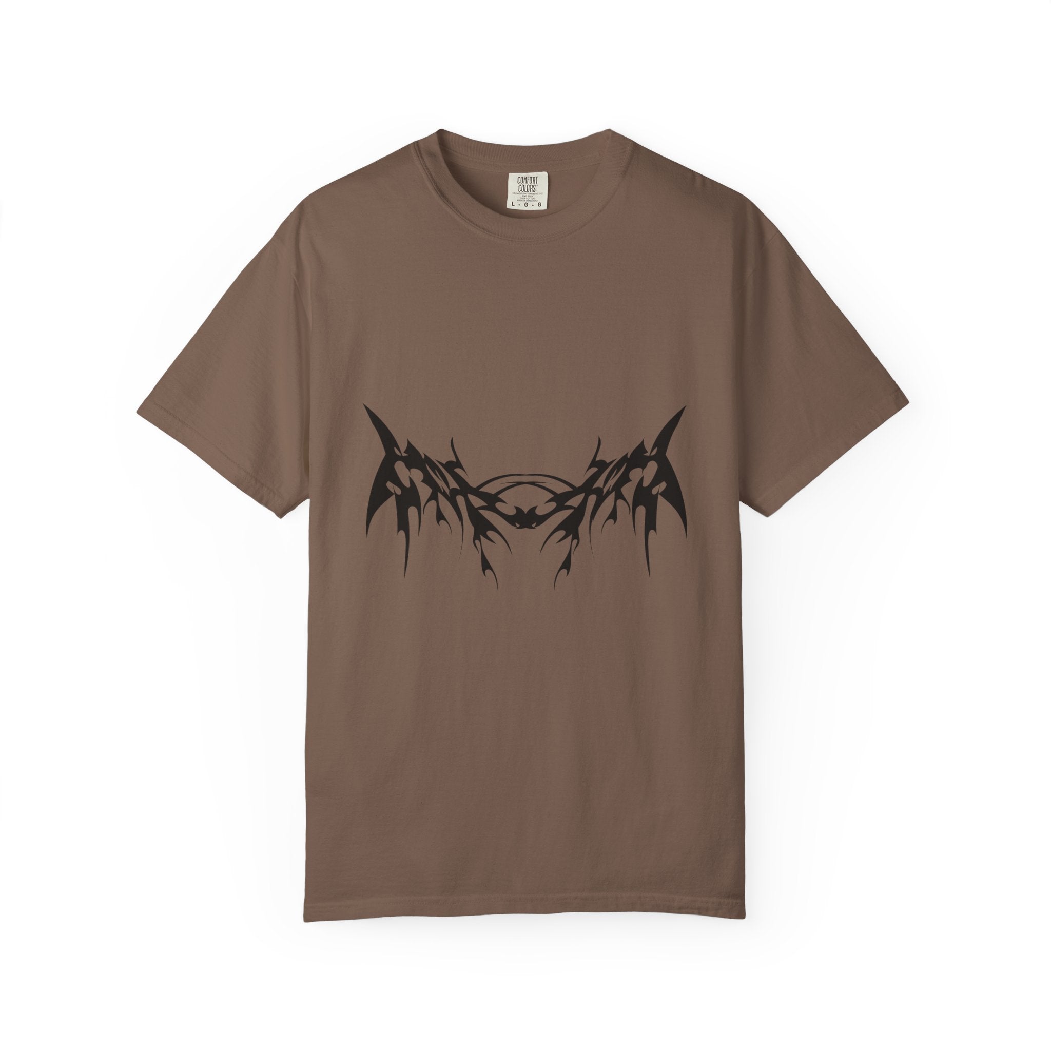 Unisex Garment-Dyed Graphic T-Shirt with Bold Gothic Tribal Design | Casual Wear, Streetwear, Men’s Fashion, Gift for Him, Music Festival T-shirt