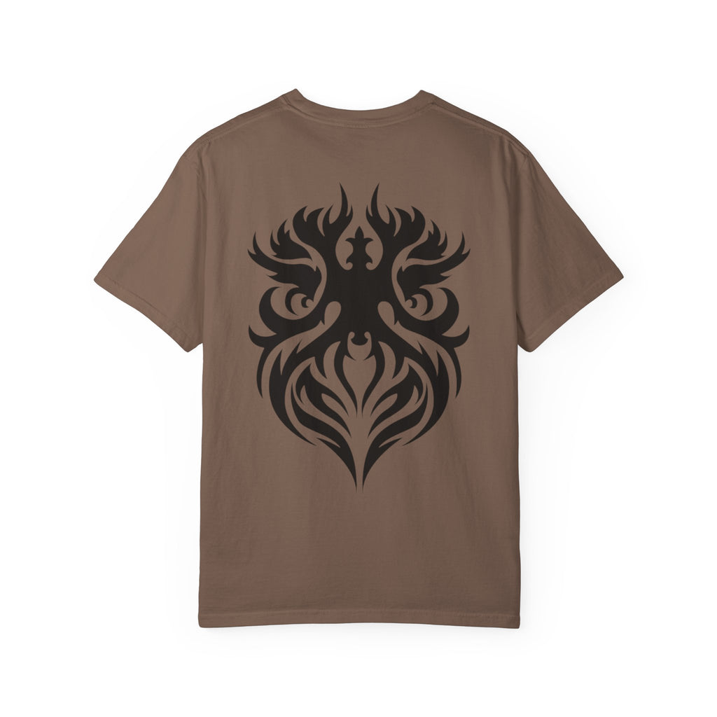 Unisex Garment-Dyed Graphic T-Shirt with Bold Gothic Tribal Design | Casual Wear, Streetwear, Men’s Fashion, Gift for Him, Music Festival T-shirt