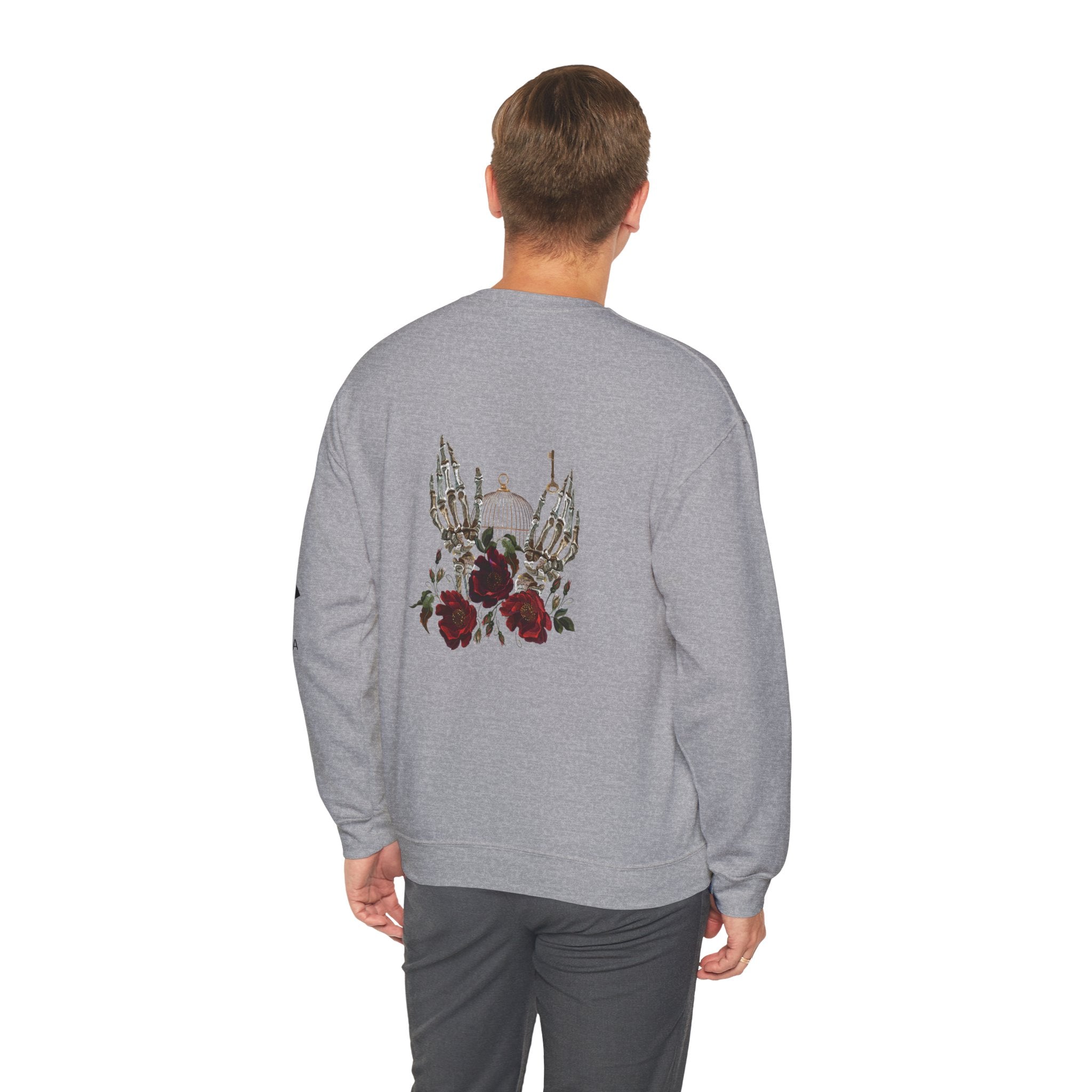 Edgy Floral Skeleton Crewneck Sweatshirt - Unisex Hoodie, Vintage Style Pullover, Boho Apparel, Alternative Fashion, Gift for Her