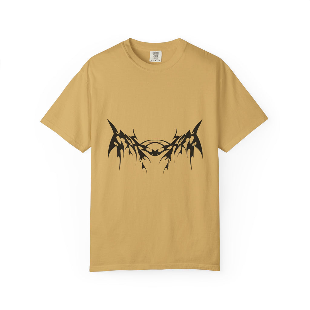 Unisex Garment-Dyed Graphic T-Shirt with Bold Gothic Tribal Design | Casual Wear, Streetwear, Men’s Fashion, Gift for Him, Music Festival T-shirt