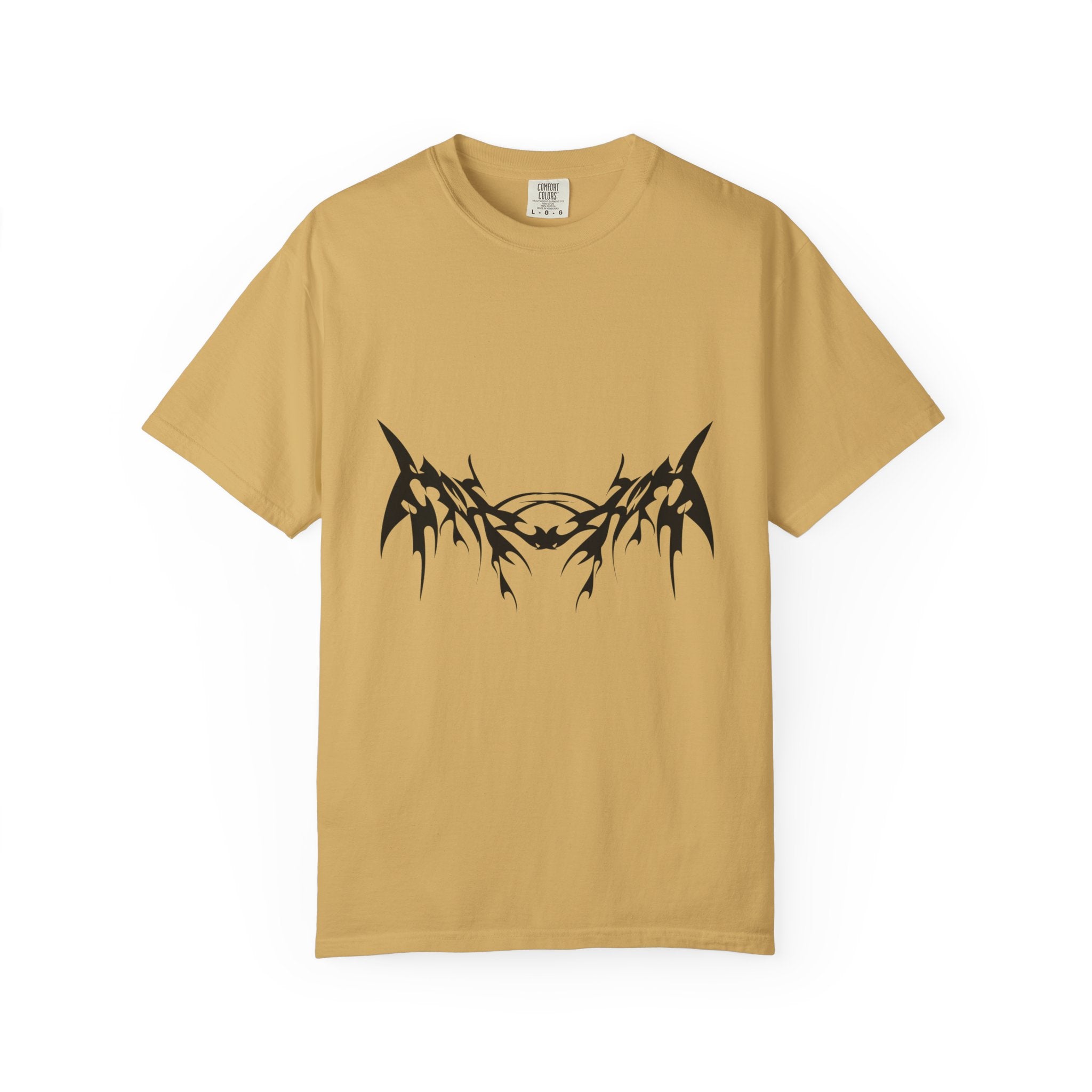 Unisex Garment-Dyed Graphic T-Shirt with Bold Gothic Tribal Design | Casual Wear, Streetwear, Men’s Fashion, Gift for Him, Music Festival T-shirt