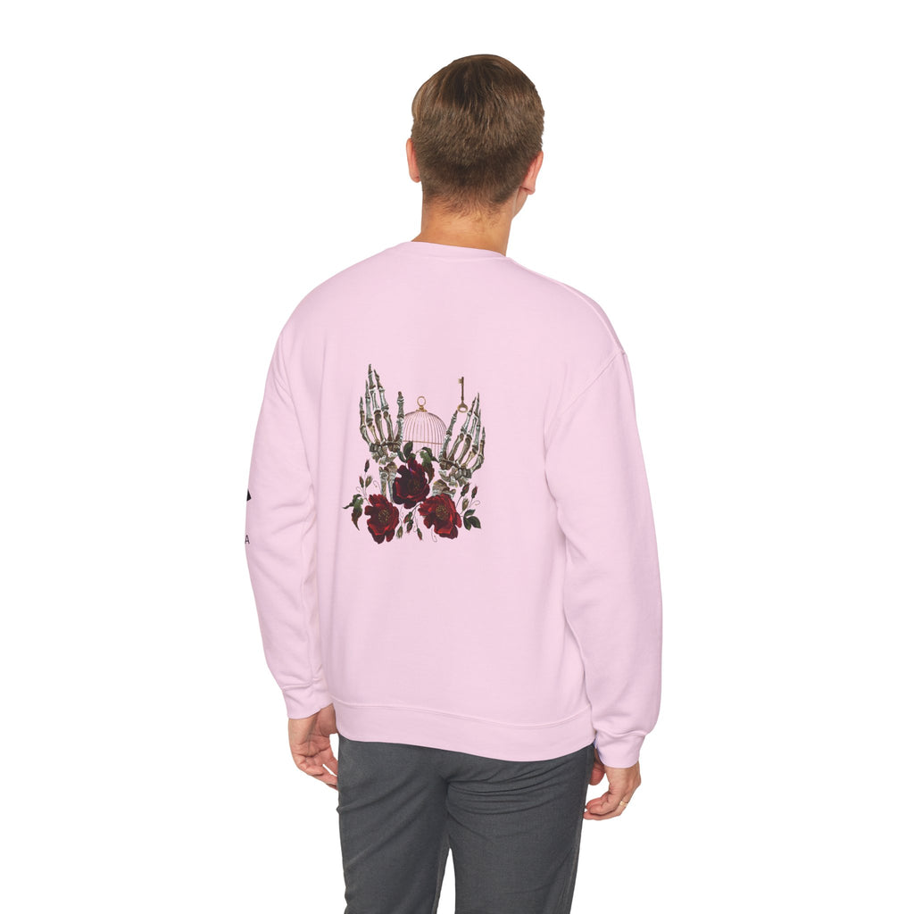 Edgy Floral Skeleton Crewneck Sweatshirt - Unisex Hoodie, Vintage Style Pullover, Boho Apparel, Alternative Fashion, Gift for Her