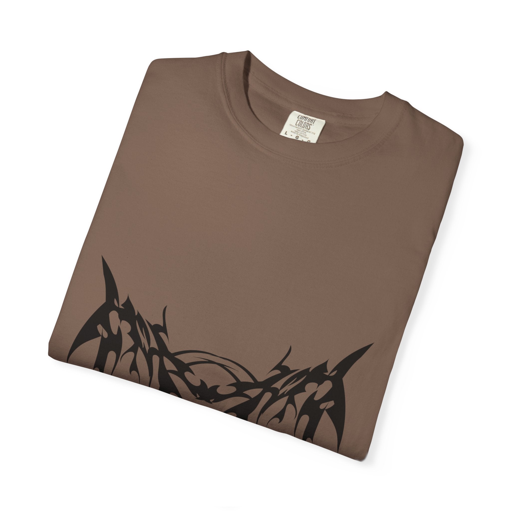 Unisex Garment-Dyed Graphic T-Shirt with Bold Gothic Tribal Design | Casual Wear, Streetwear, Men’s Fashion, Gift for Him, Music Festival T-shirt