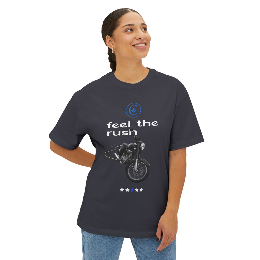 Motorcycle Lovers Boxy Tee - Feel the Rush, Unisex T-Shirt, Biker Gift, Casual Streetwear, Outdoor Adventure Apparel