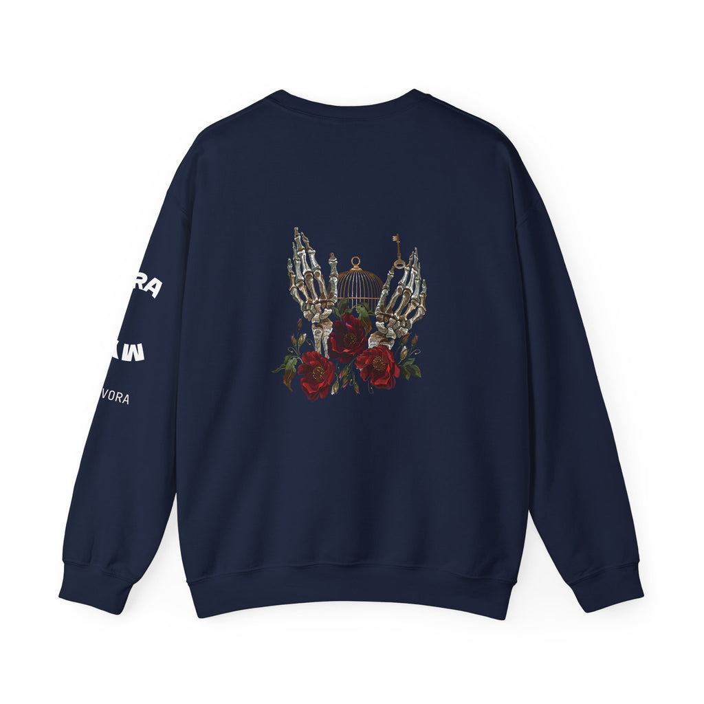 Edgy Floral Skeleton Crewneck Sweatshirt - Unisex Hoodie, Vintage Style Pullover, Boho Apparel, Alternative Fashion, Gift for Her