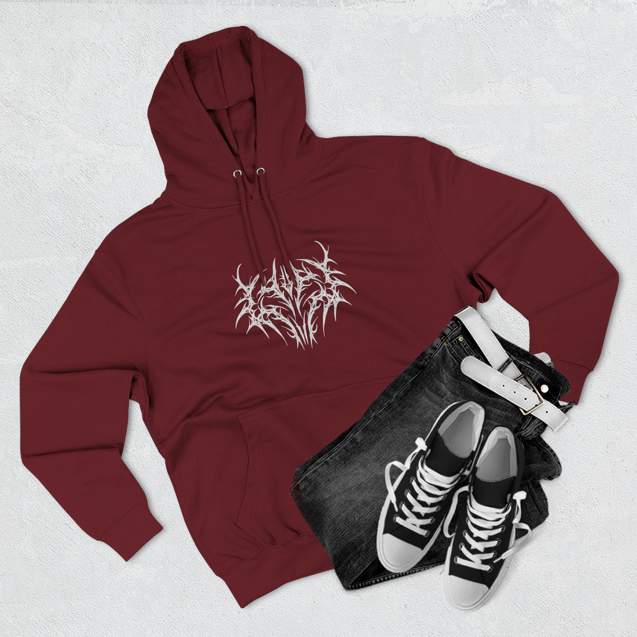 Gothic Three-Panel Fleece Hoodie, Cozy Sweatshirt, Alternative Wear, Cool Casual Style