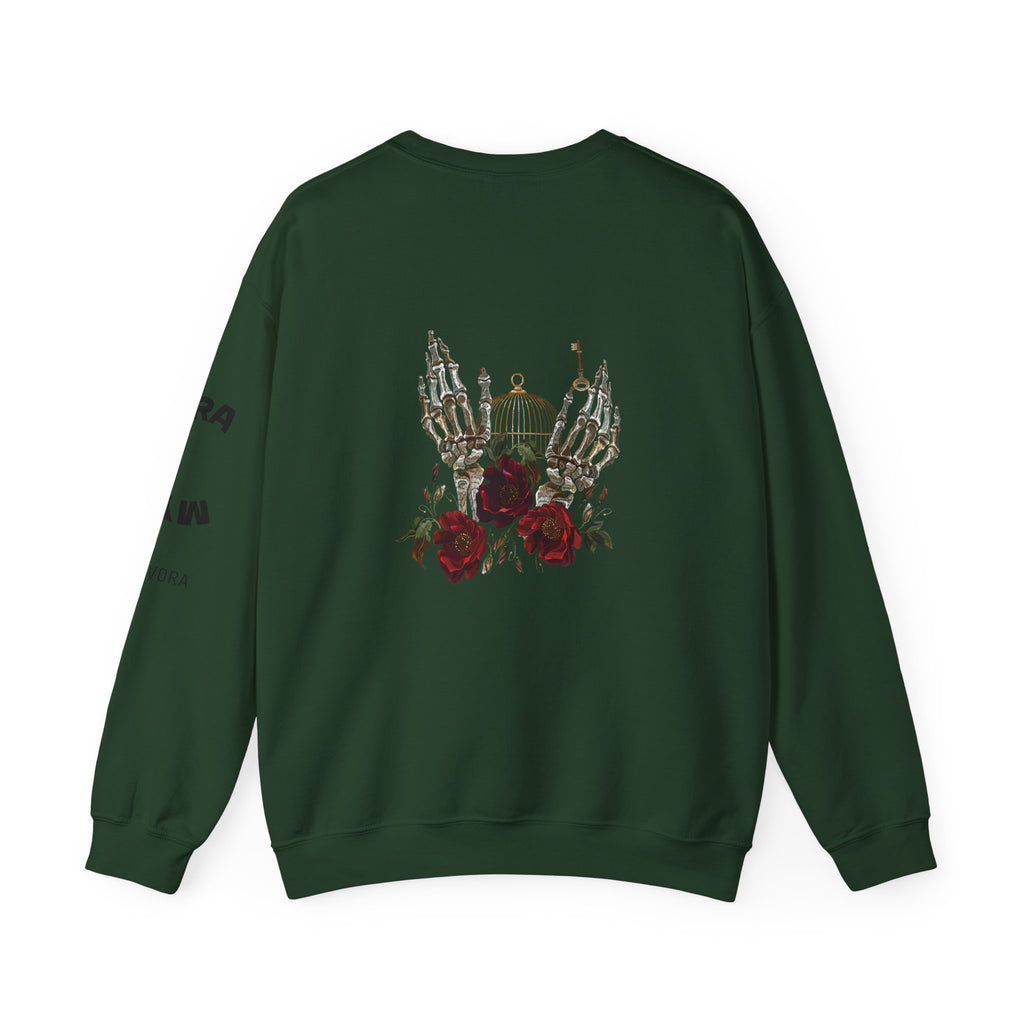 Edgy Floral Skeleton Crewneck Sweatshirt - Unisex Hoodie, Vintage Style Pullover, Boho Apparel, Alternative Fashion, Gift for Her