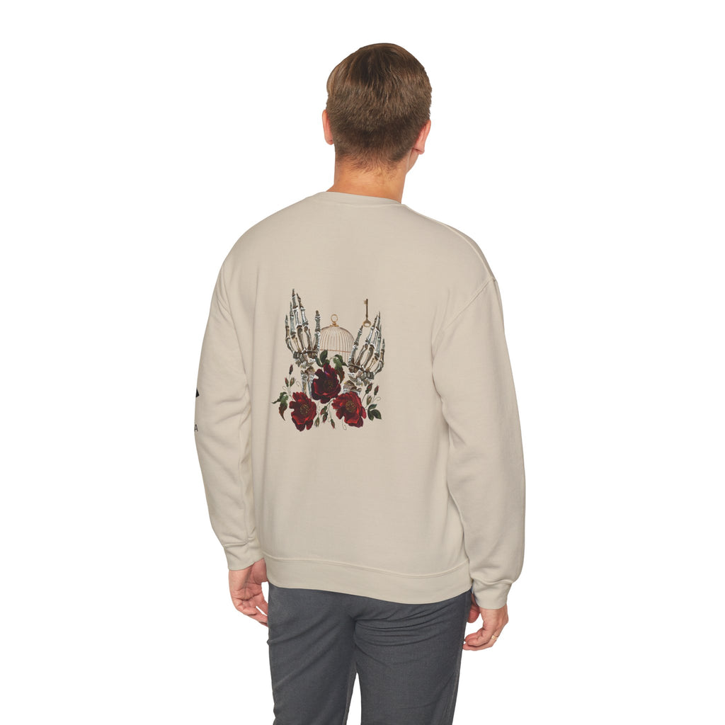 Edgy Floral Skeleton Crewneck Sweatshirt - Unisex Hoodie, Vintage Style Pullover, Boho Apparel, Alternative Fashion, Gift for Her