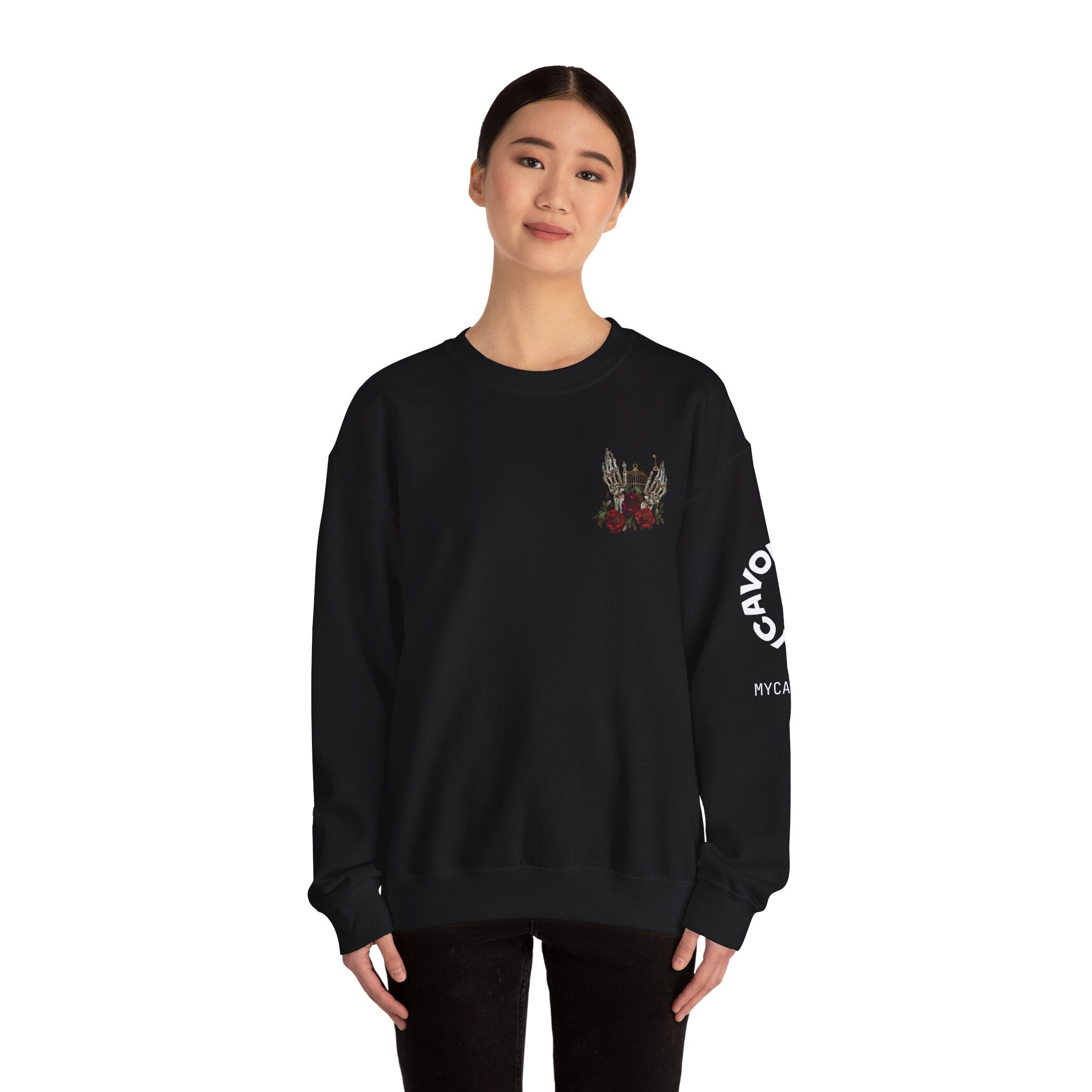Edgy Floral Skeleton Crewneck Sweatshirt - Unisex Hoodie, Vintage Style Pullover, Boho Apparel, Alternative Fashion, Gift for Her