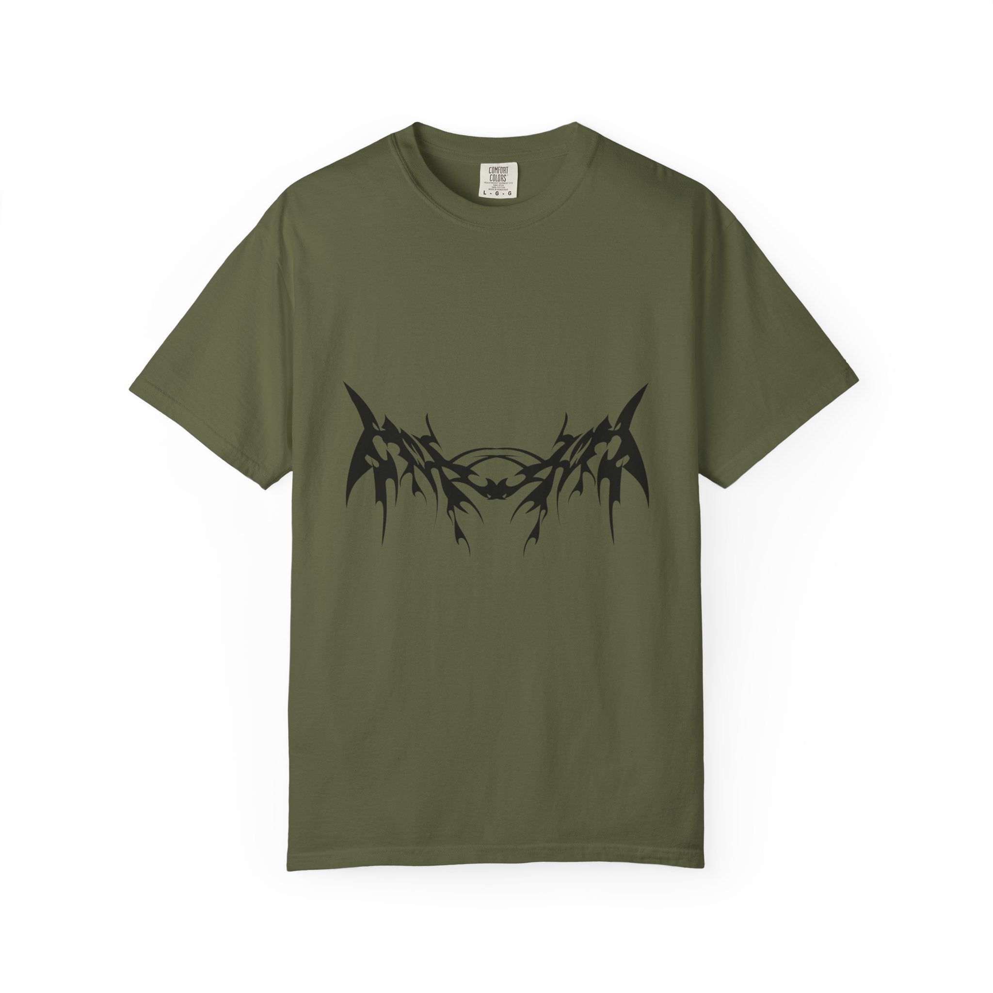 Unisex Garment-Dyed Graphic T-Shirt with Bold Gothic Tribal Design | Casual Wear, Streetwear, Men’s Fashion, Gift for Him, Music Festival T-shirt