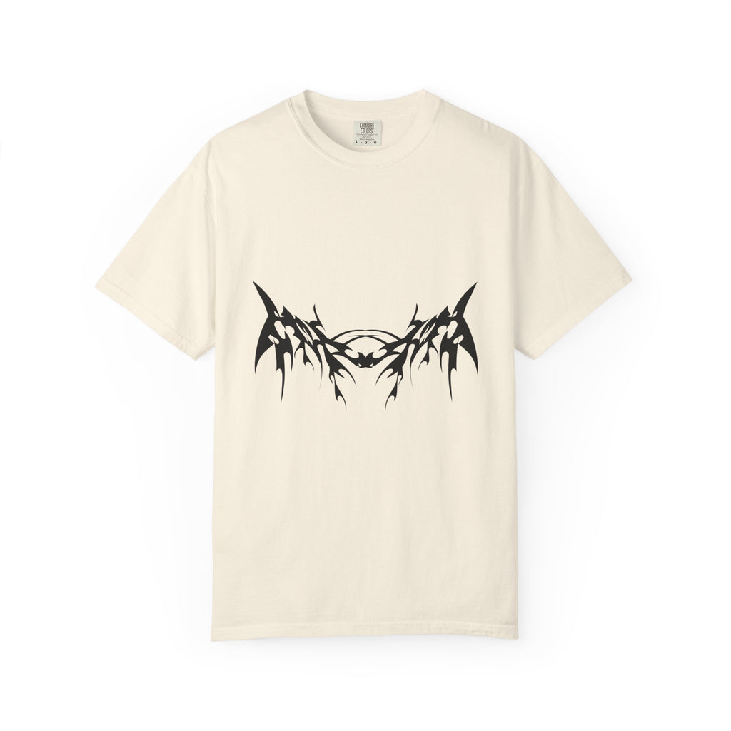Unisex Garment-Dyed Graphic T-Shirt with Bold Gothic Tribal Design | Casual Wear, Streetwear, Men’s Fashion, Gift for Him, Music Festival T-shirt