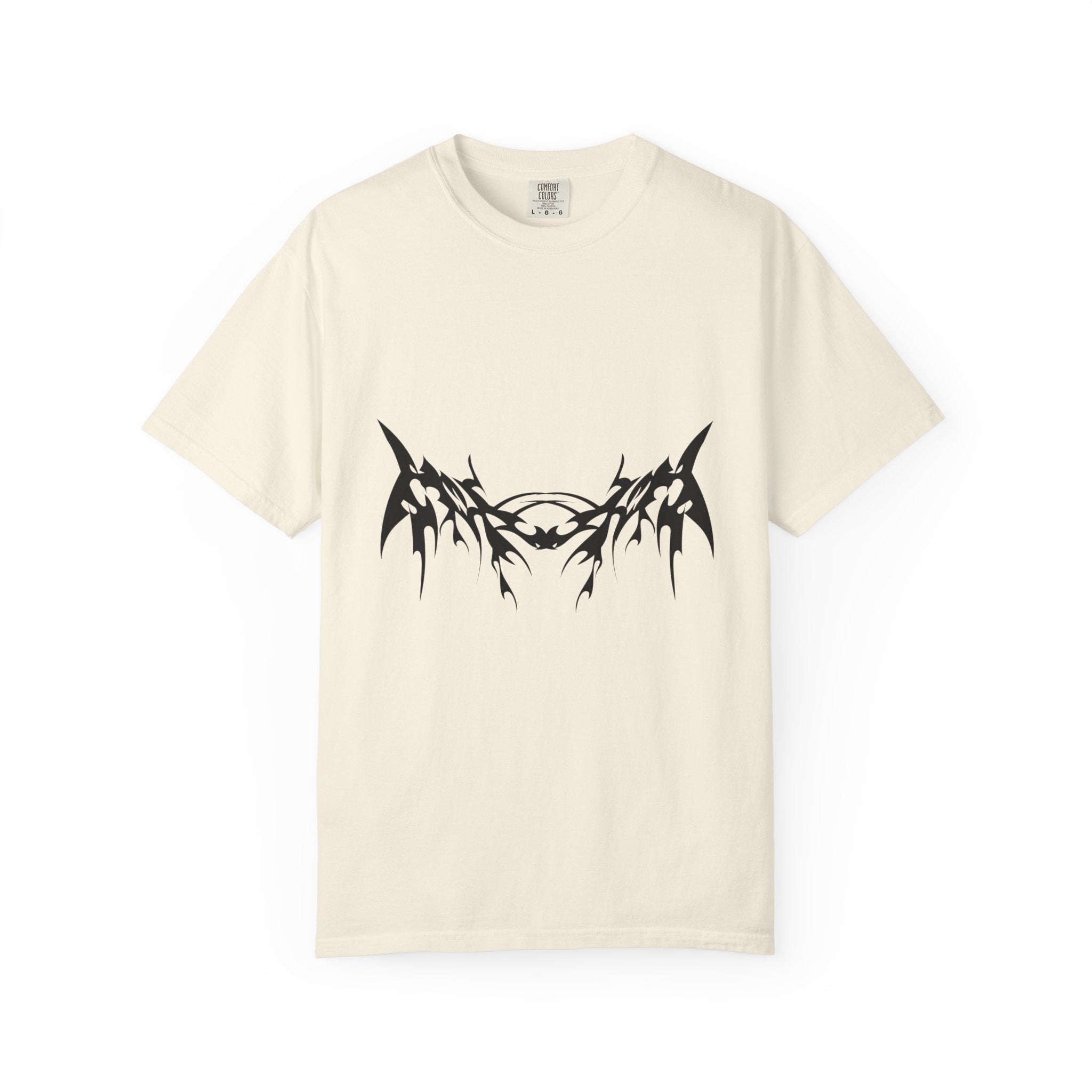 Unisex Garment-Dyed Graphic T-Shirt with Bold Gothic Tribal Design | Casual Wear, Streetwear, Men’s Fashion, Gift for Him, Music Festival T-shirt