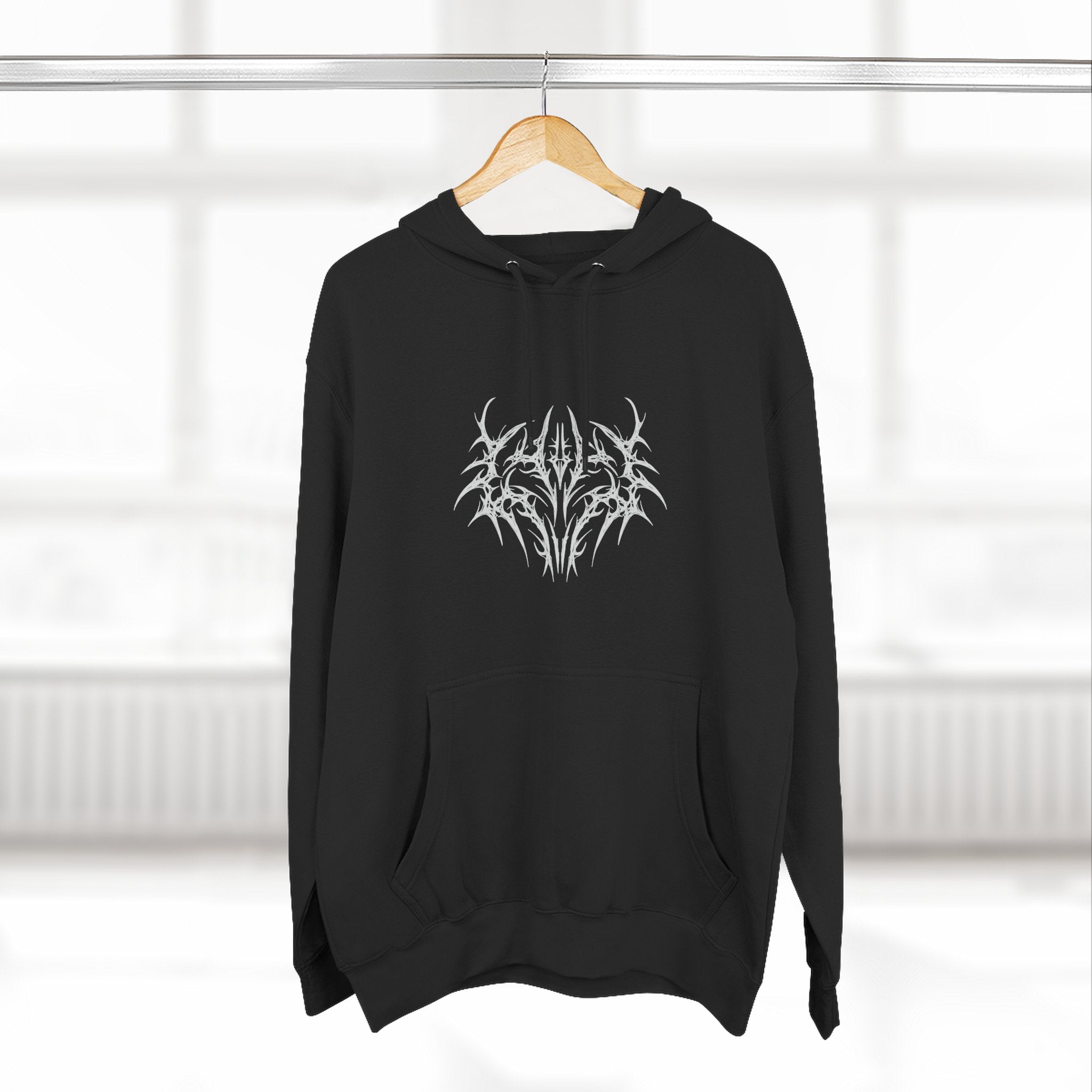Gothic Three-Panel Fleece Hoodie, Cozy Sweatshirt, Alternative Wear, Cool Casual Style