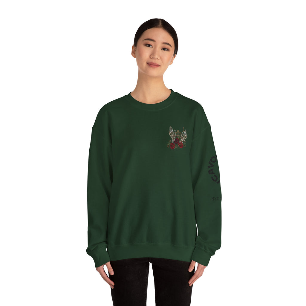 Edgy Floral Skeleton Crewneck Sweatshirt - Unisex Hoodie, Vintage Style Pullover, Boho Apparel, Alternative Fashion, Gift for Her