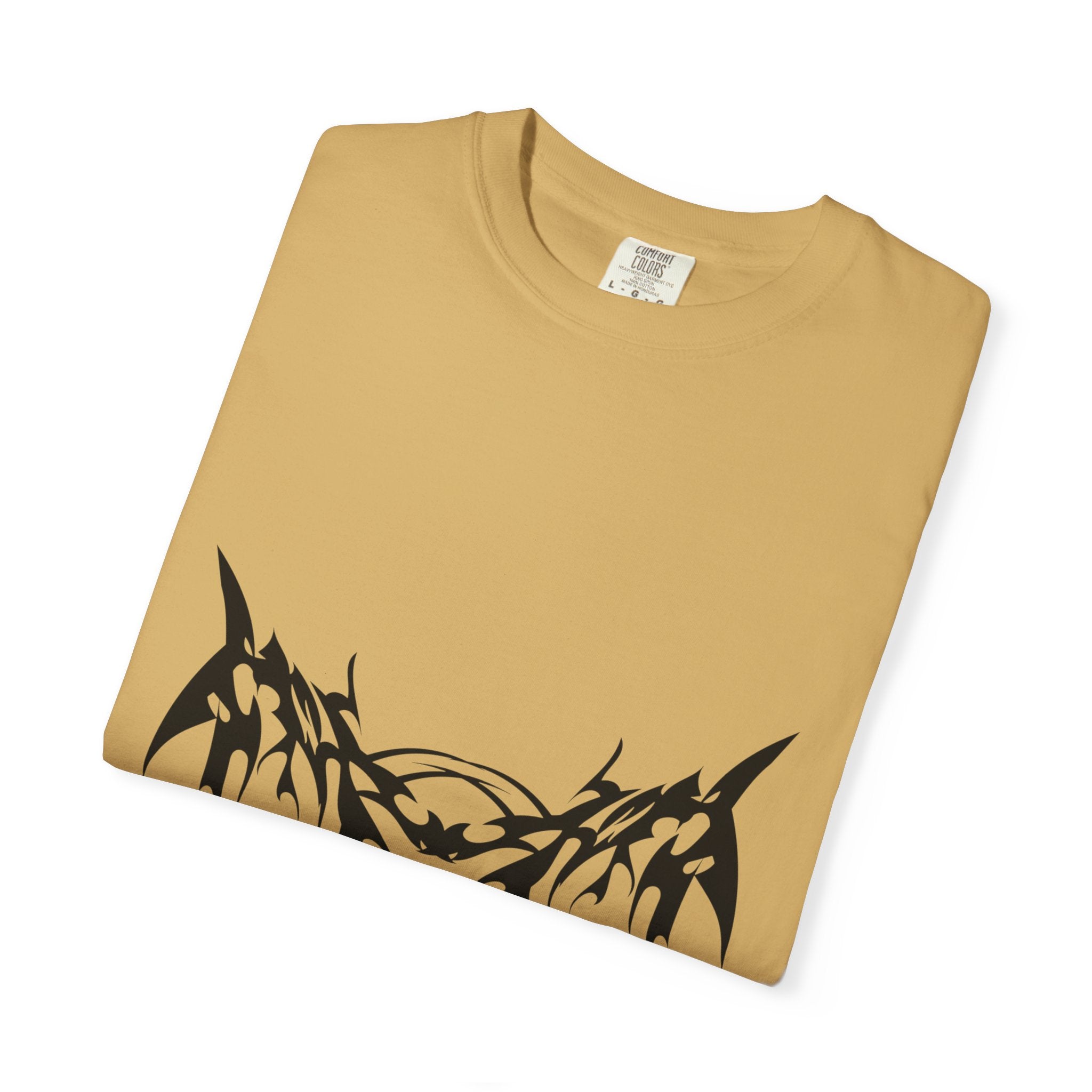 Unisex Garment-Dyed Graphic T-Shirt with Bold Gothic Tribal Design | Casual Wear, Streetwear, Men’s Fashion, Gift for Him, Music Festival T-shirt