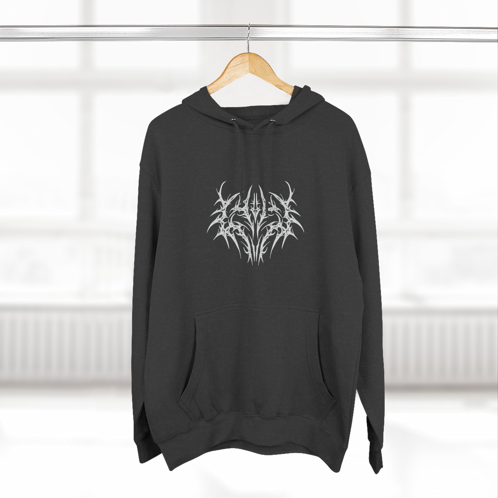 Gothic Three-Panel Fleece Hoodie, Cozy Sweatshirt, Alternative Wear, Cool Casual Style
