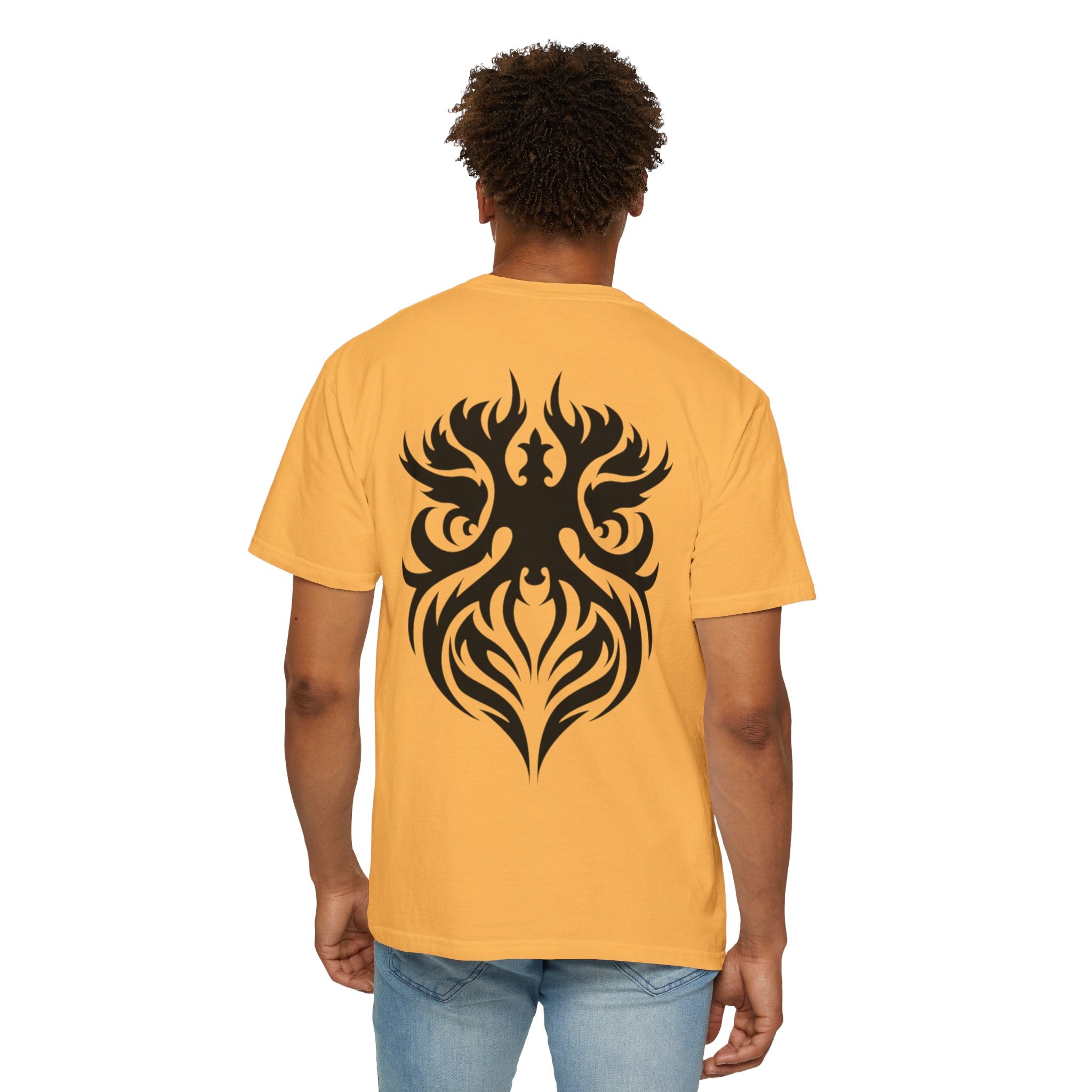 Unisex Garment-Dyed Graphic T-Shirt with Bold Gothic Tribal Design | Casual Wear, Streetwear, Men’s Fashion, Gift for Him, Music Festival T-shirt