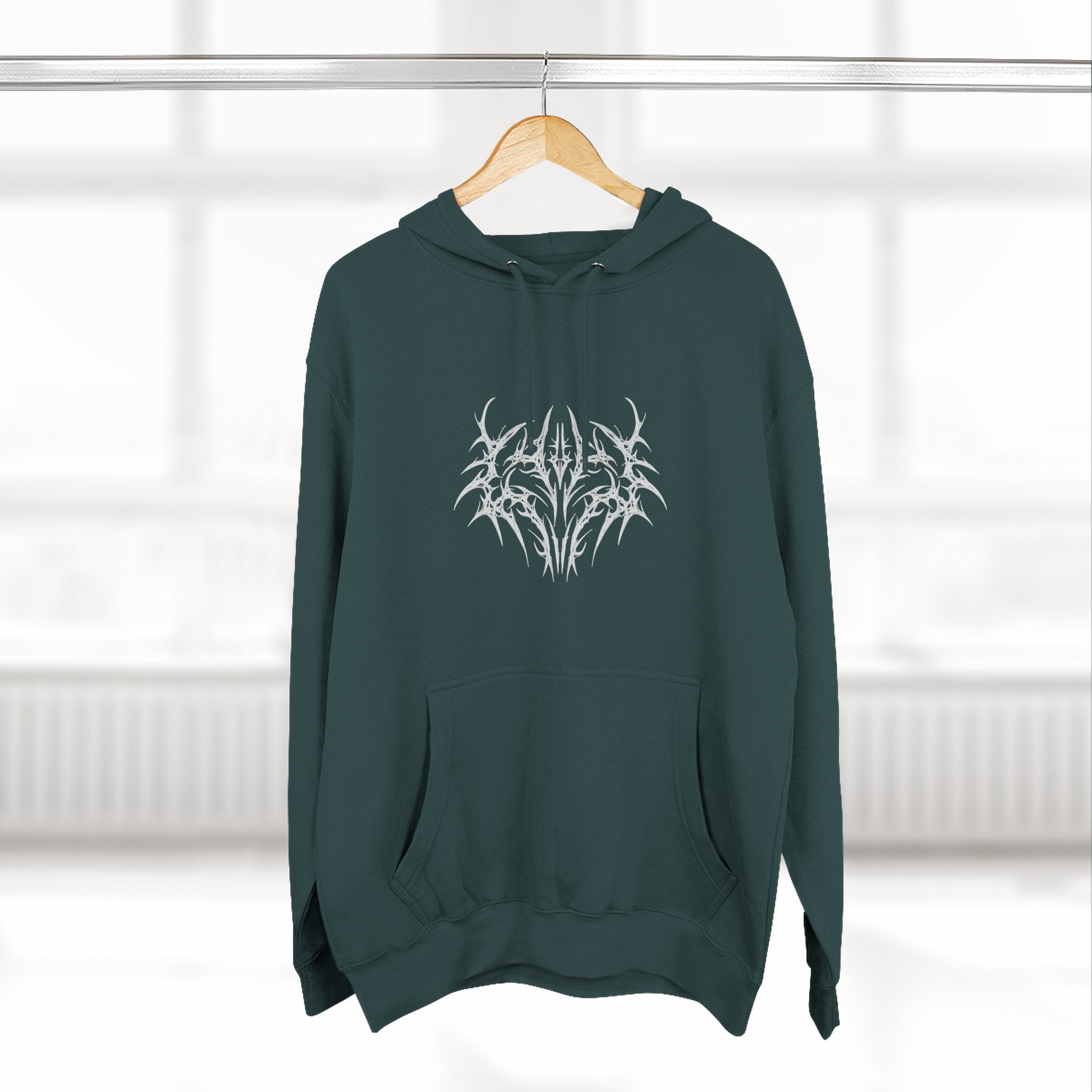Gothic Three-Panel Fleece Hoodie, Cozy Sweatshirt, Alternative Wear, Cool Casual Style