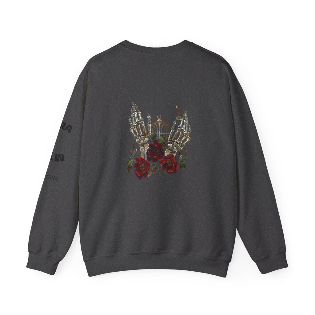 Edgy Floral Skeleton Crewneck Sweatshirt - Unisex Hoodie, Vintage Style Pullover, Boho Apparel, Alternative Fashion, Gift for Her