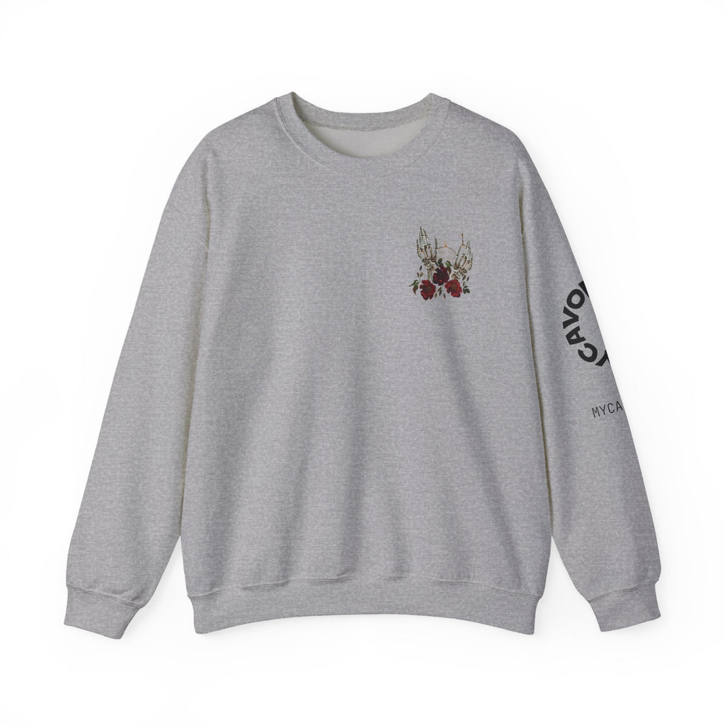 Edgy Floral Skeleton Crewneck Sweatshirt - Unisex Hoodie, Vintage Style Pullover, Boho Apparel, Alternative Fashion, Gift for Her