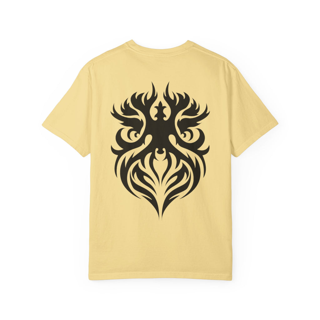 Unisex Garment-Dyed Graphic T-Shirt with Bold Gothic Tribal Design | Casual Wear, Streetwear, Men’s Fashion, Gift for Him, Music Festival T-shirt