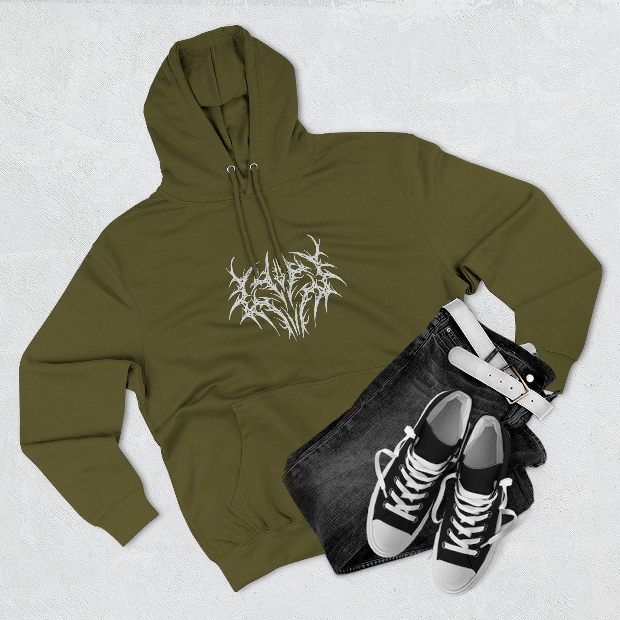 Gothic Three-Panel Fleece Hoodie, Cozy Sweatshirt, Alternative Wear, Cool Casual Style