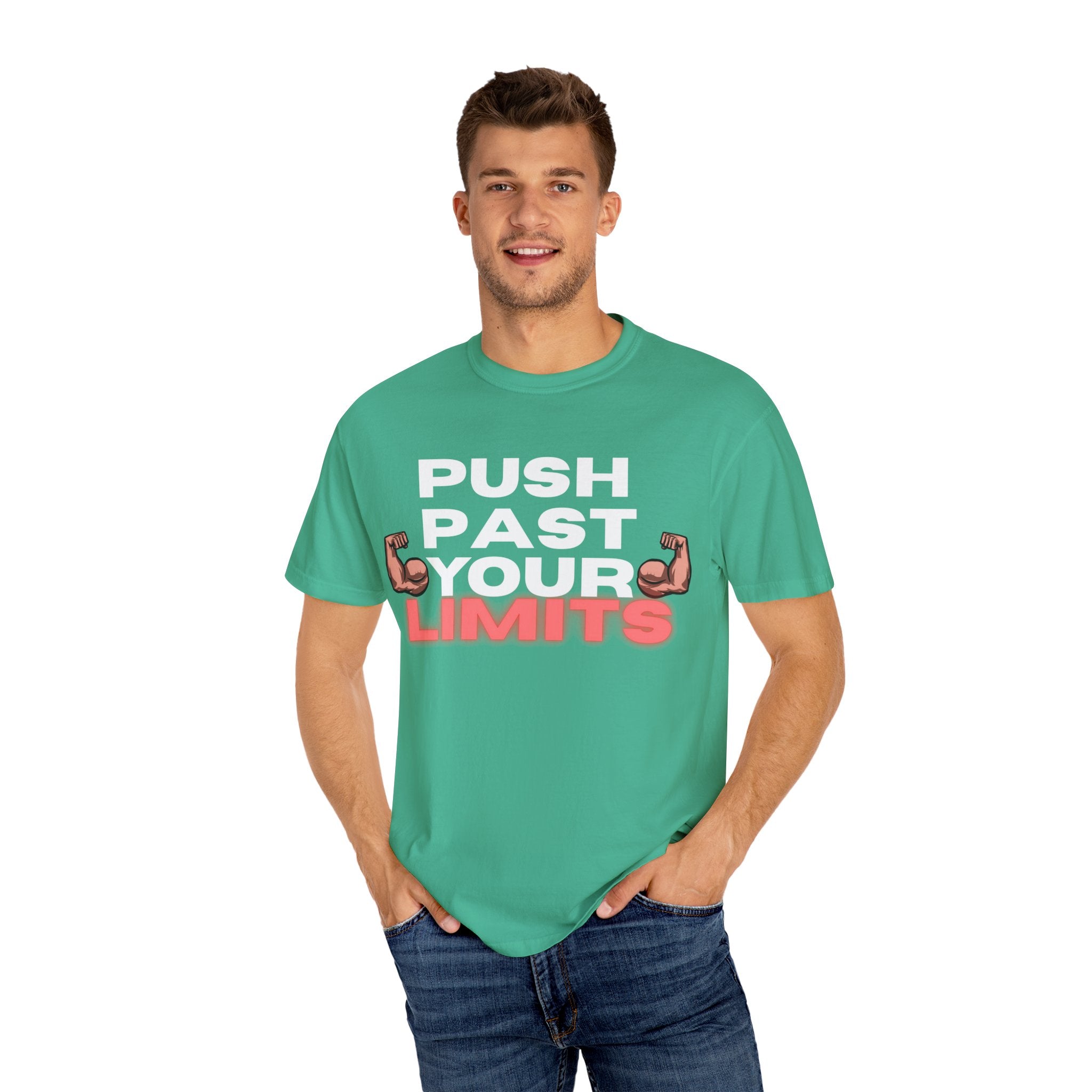 Unisex Motivational T-Shirt - "Push Past Your Limits" - Fitness Apparel, Workout Tee, Gym Wear, Gift for Him/Her, Inspirational Gift