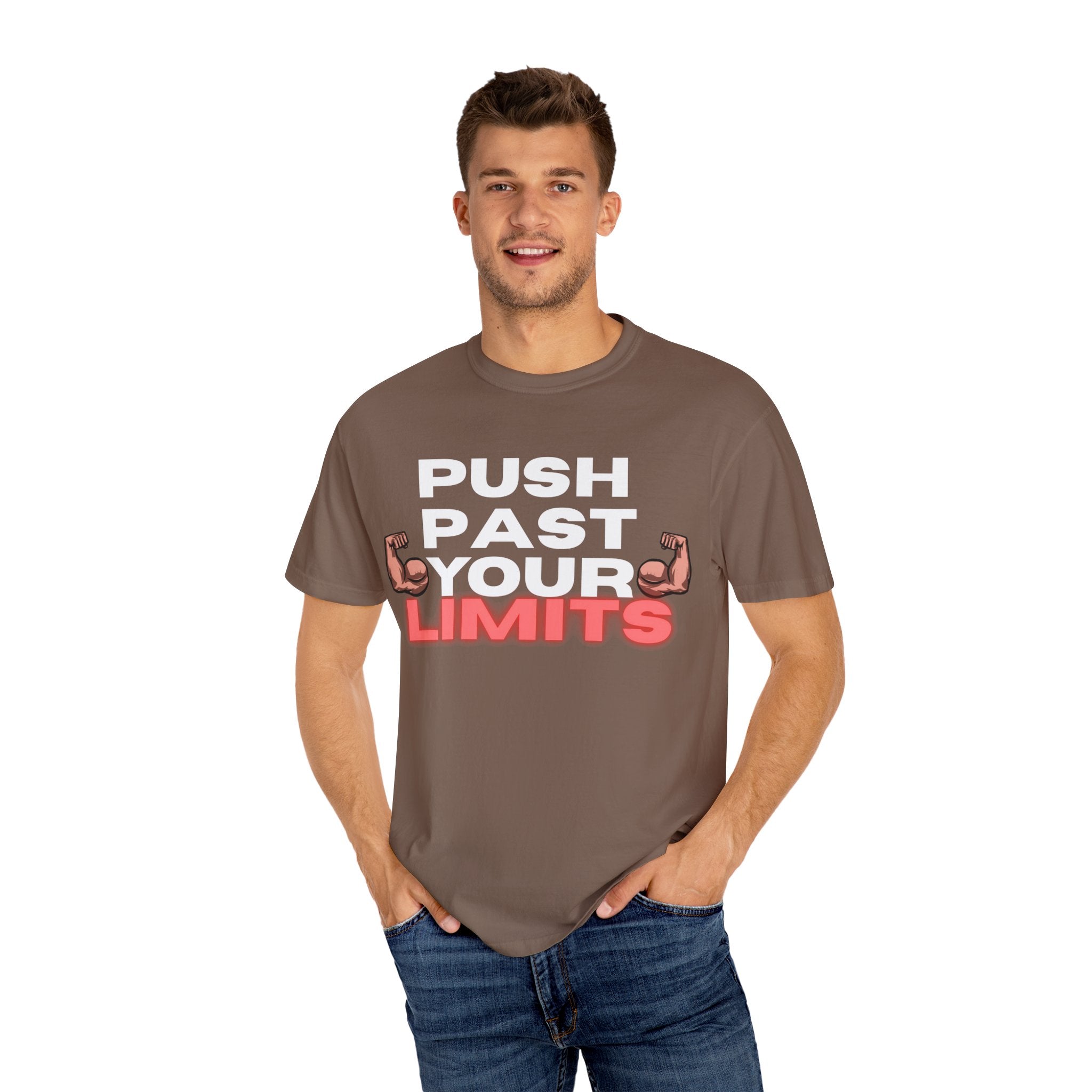 Unisex Motivational T-Shirt - "Push Past Your Limits" - Fitness Apparel, Workout Tee, Gym Wear, Gift for Him/Her, Inspirational Gift