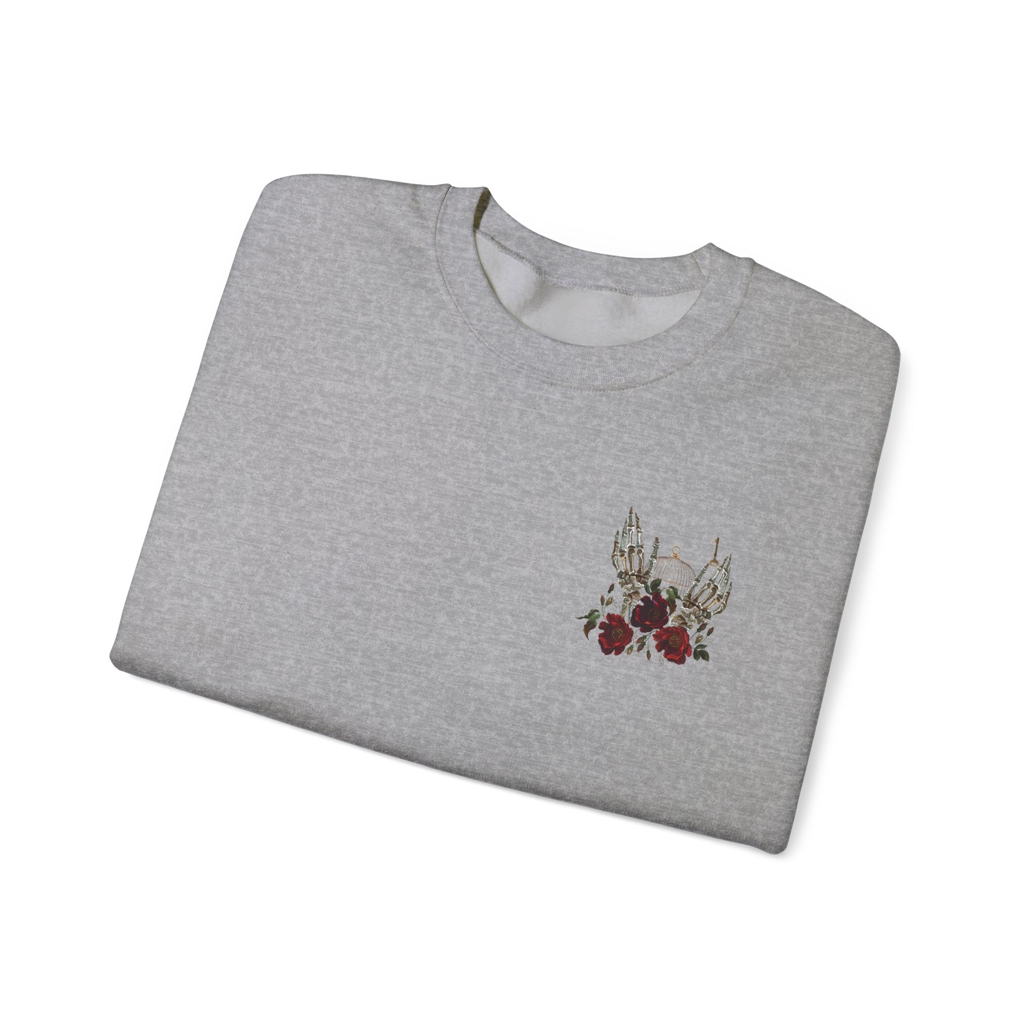 Edgy Floral Skeleton Crewneck Sweatshirt - Unisex Hoodie, Vintage Style Pullover, Boho Apparel, Alternative Fashion, Gift for Her