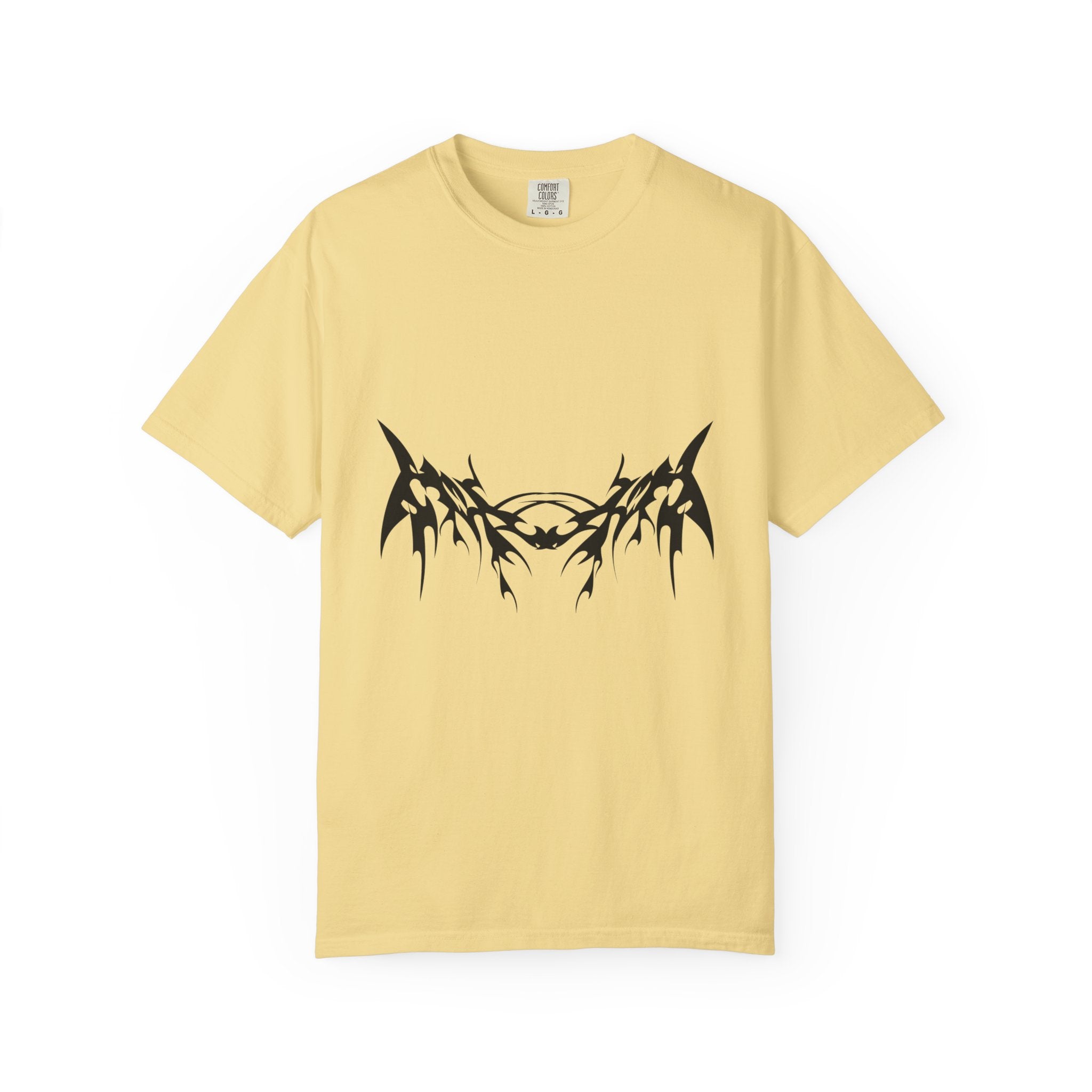 Unisex Garment-Dyed Graphic T-Shirt with Bold Gothic Tribal Design | Casual Wear, Streetwear, Men’s Fashion, Gift for Him, Music Festival T-shirt