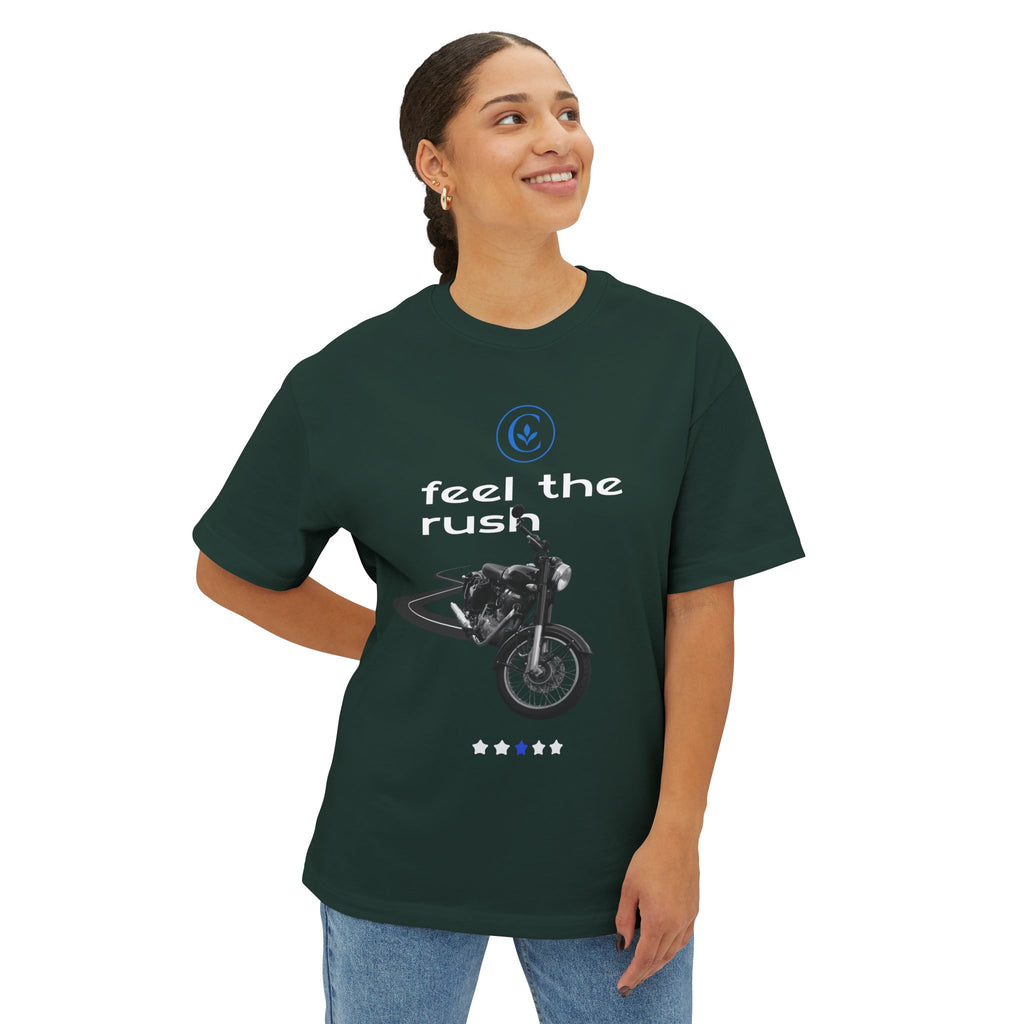 Motorcycle Lovers Boxy Tee - Feel the Rush, Unisex T-Shirt, Biker Gift, Casual Streetwear, Outdoor Adventure Apparel