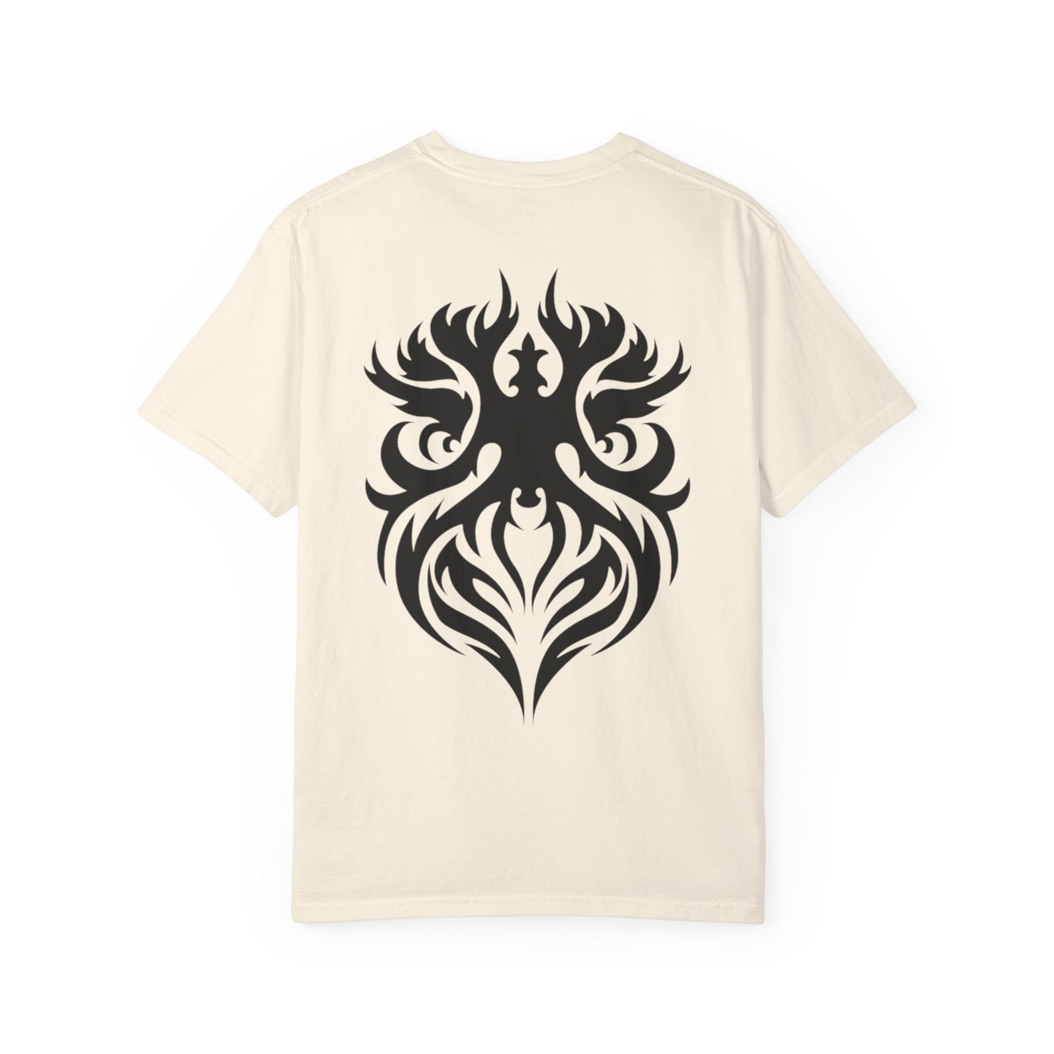 Unisex Garment-Dyed Graphic T-Shirt with Bold Gothic Tribal Design | Casual Wear, Streetwear, Men’s Fashion, Gift for Him, Music Festival T-shirt